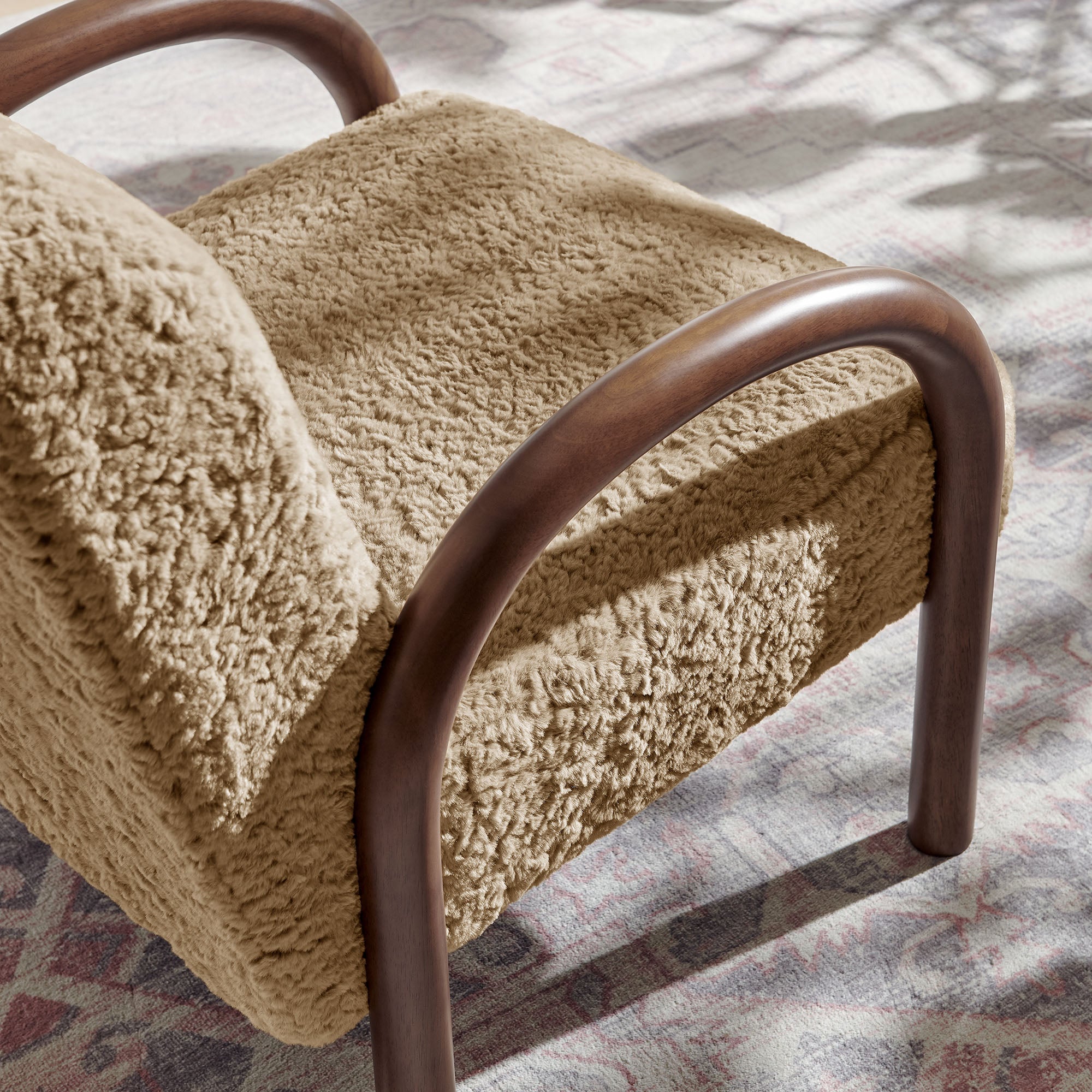 Lunet Faux Shearling Accent Armchair, Sand