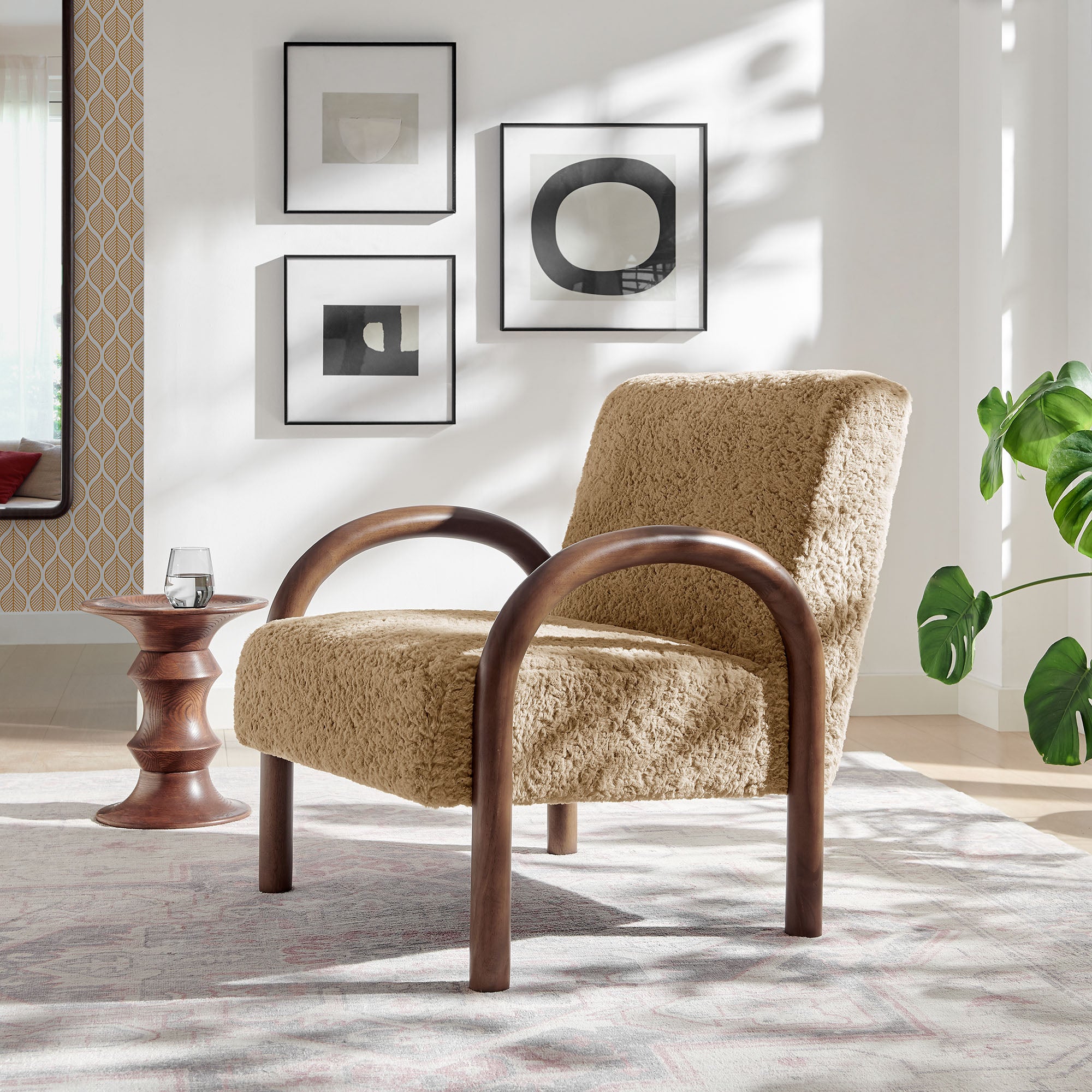 Lunet Faux Shearling Accent Armchair, Sand