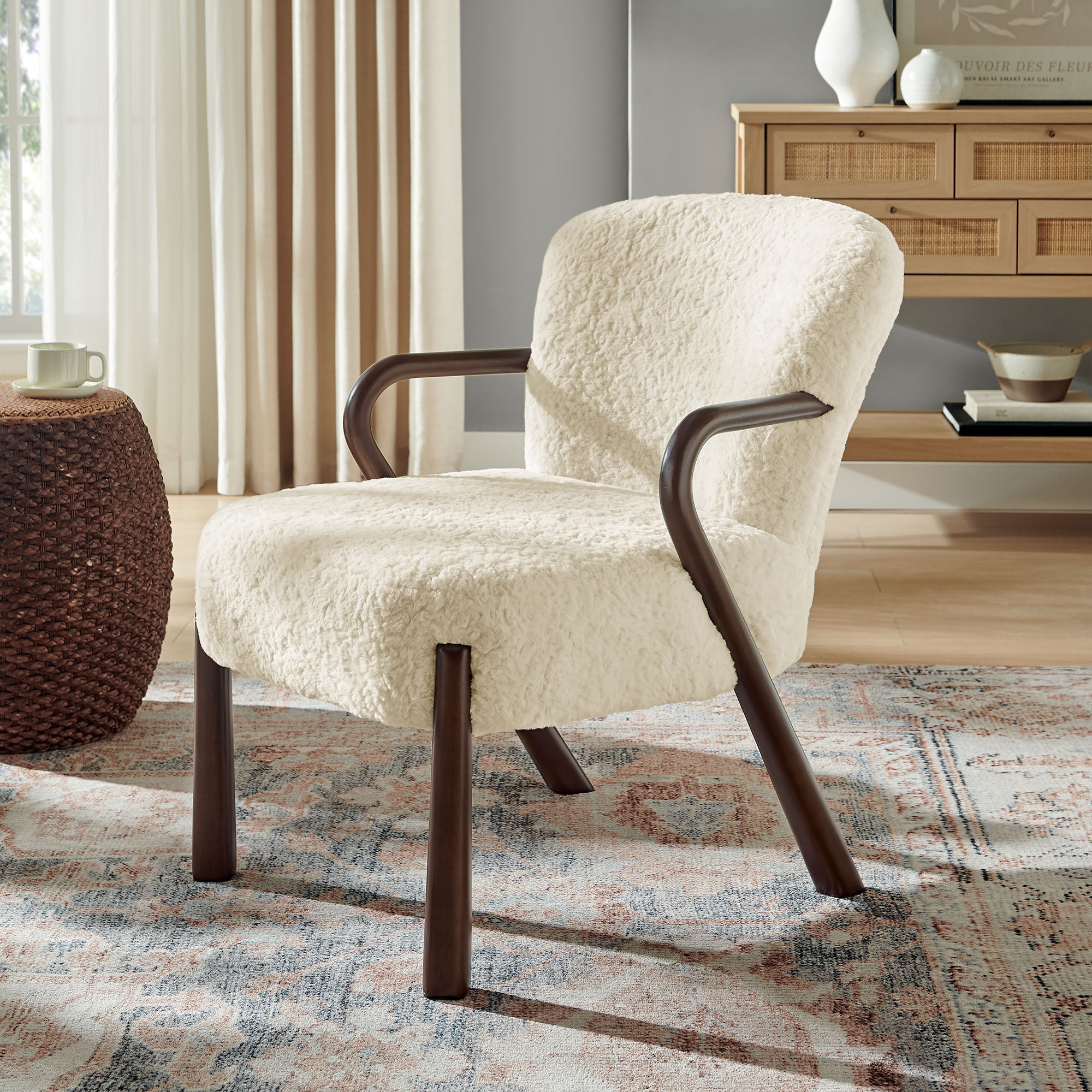 Arden Faux Shearling Accent Armchair, Ecru