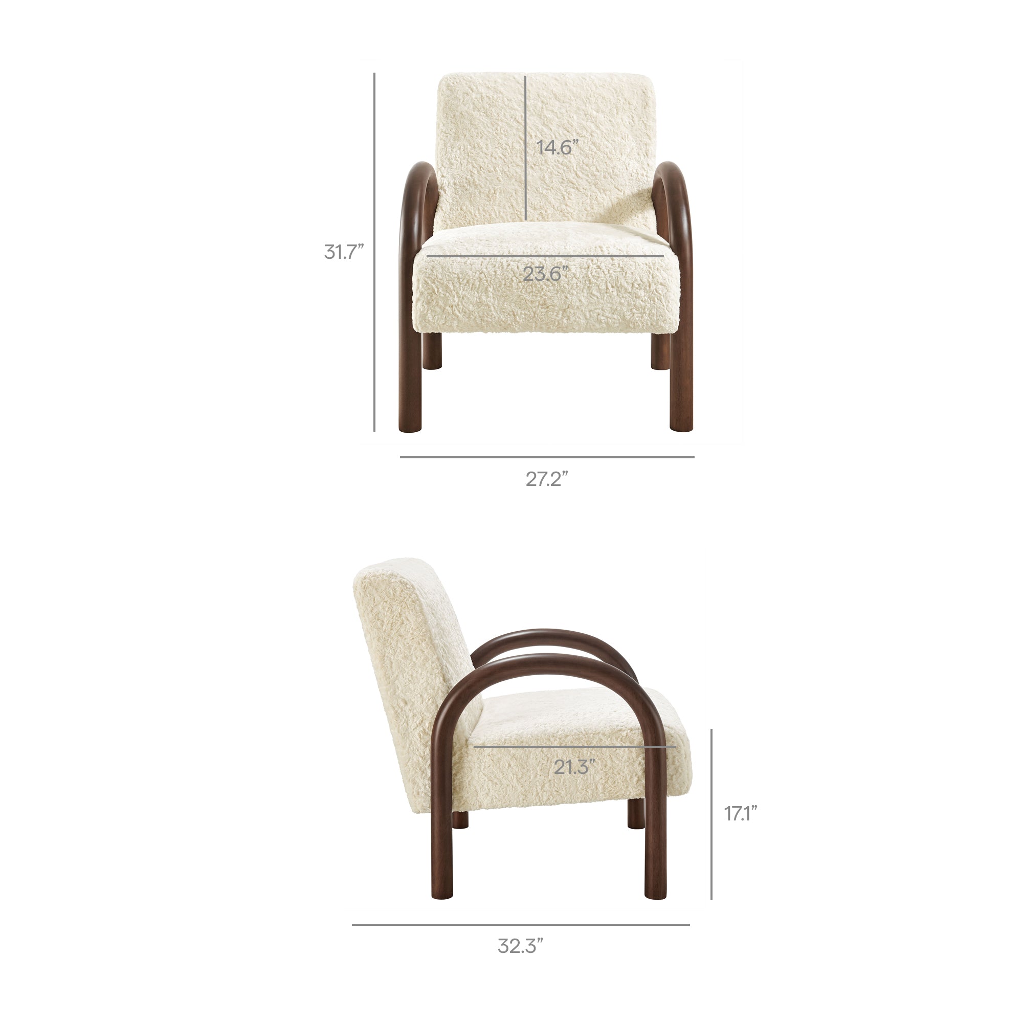 Lunet Faux Shearling Accent Armchair, Ecru