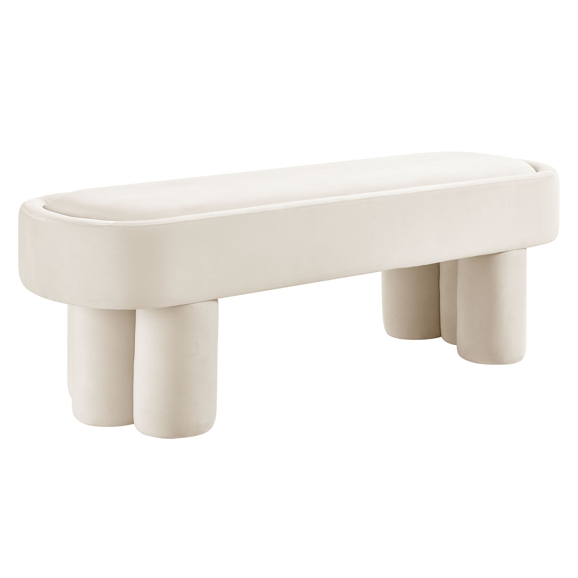 Mossi Oval Performance Velvet Accent Bench, Alabster