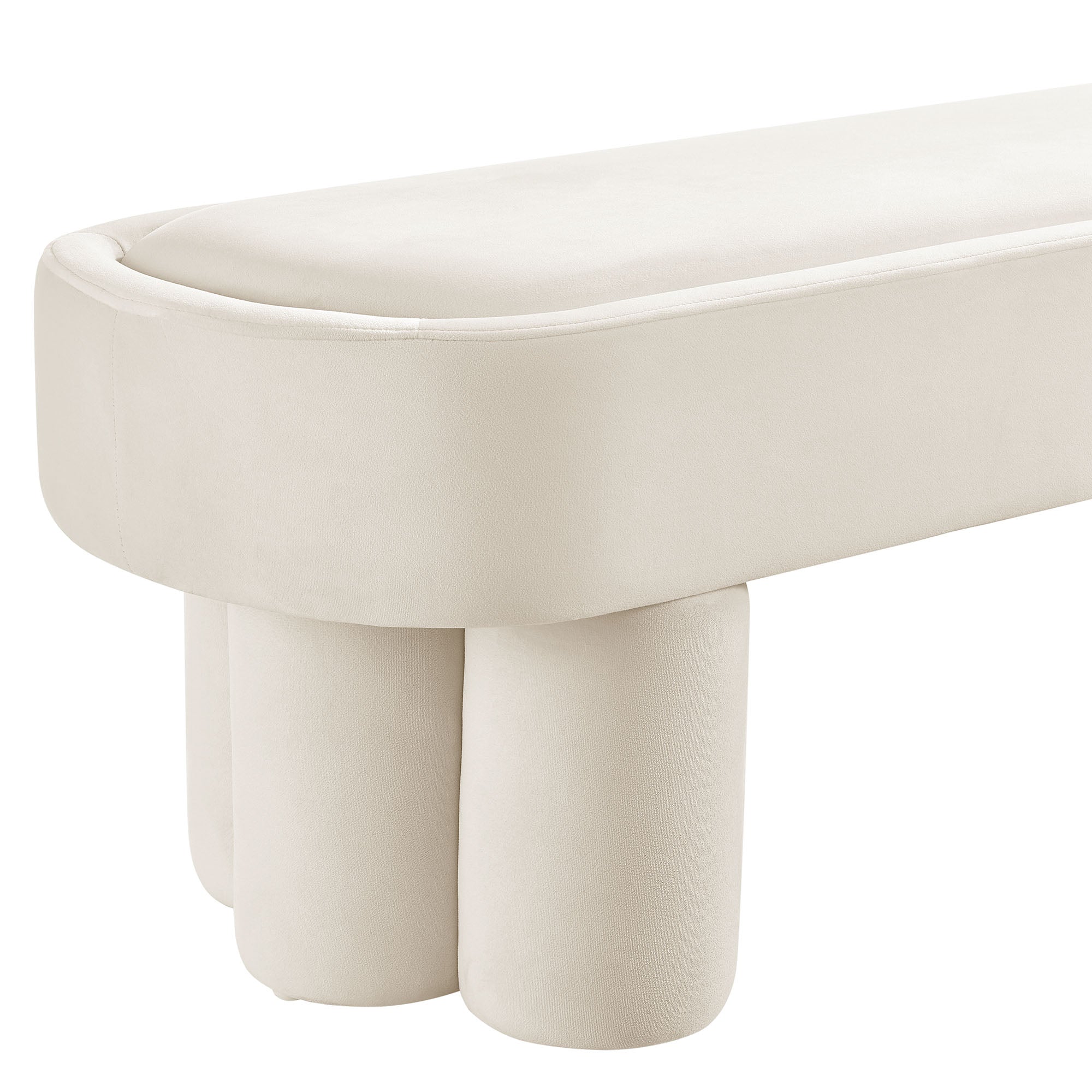 Mossi Oval Performance Velvet Accent Bench, Alabster