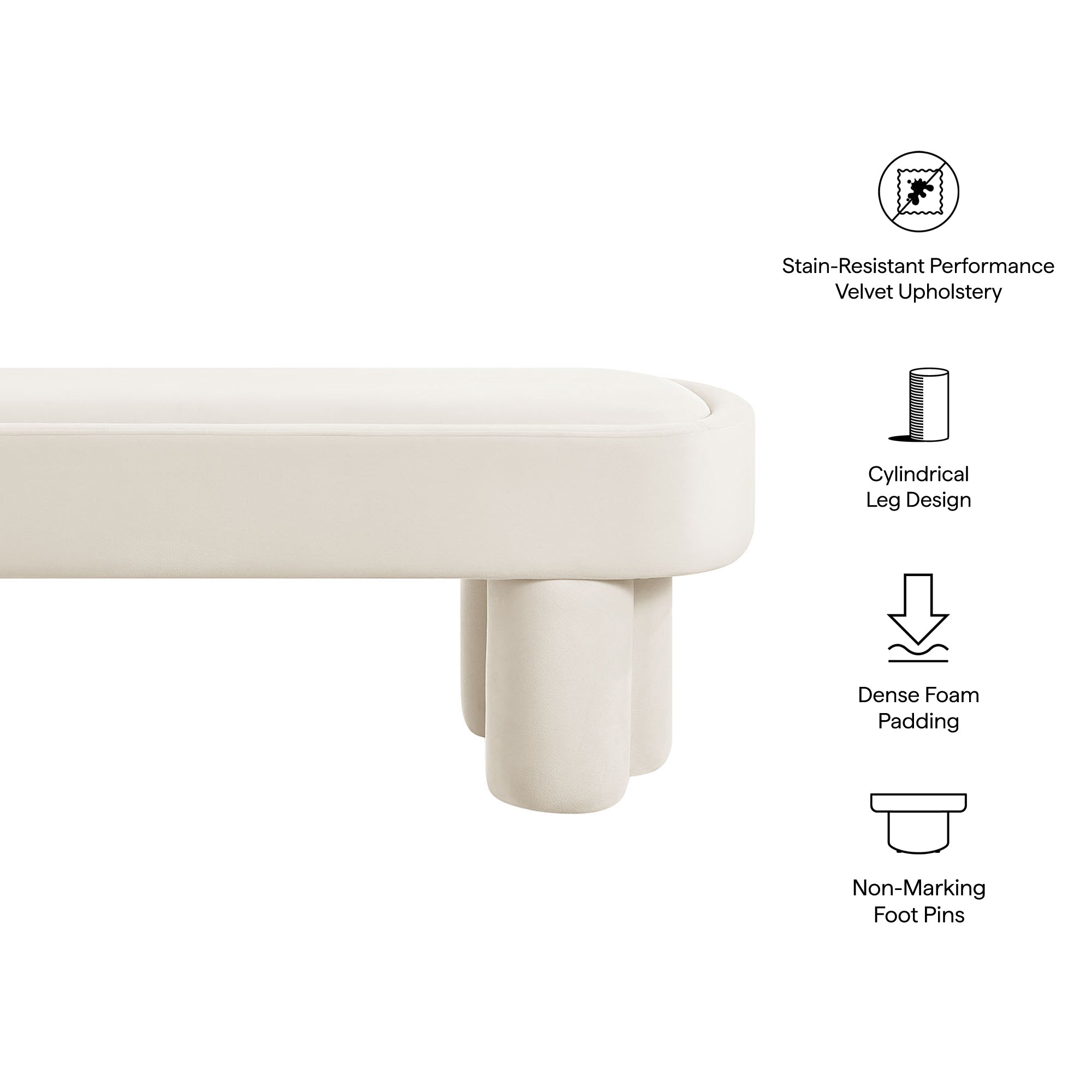 Mossi Oval Performance Velvet Accent Bench, Alabster