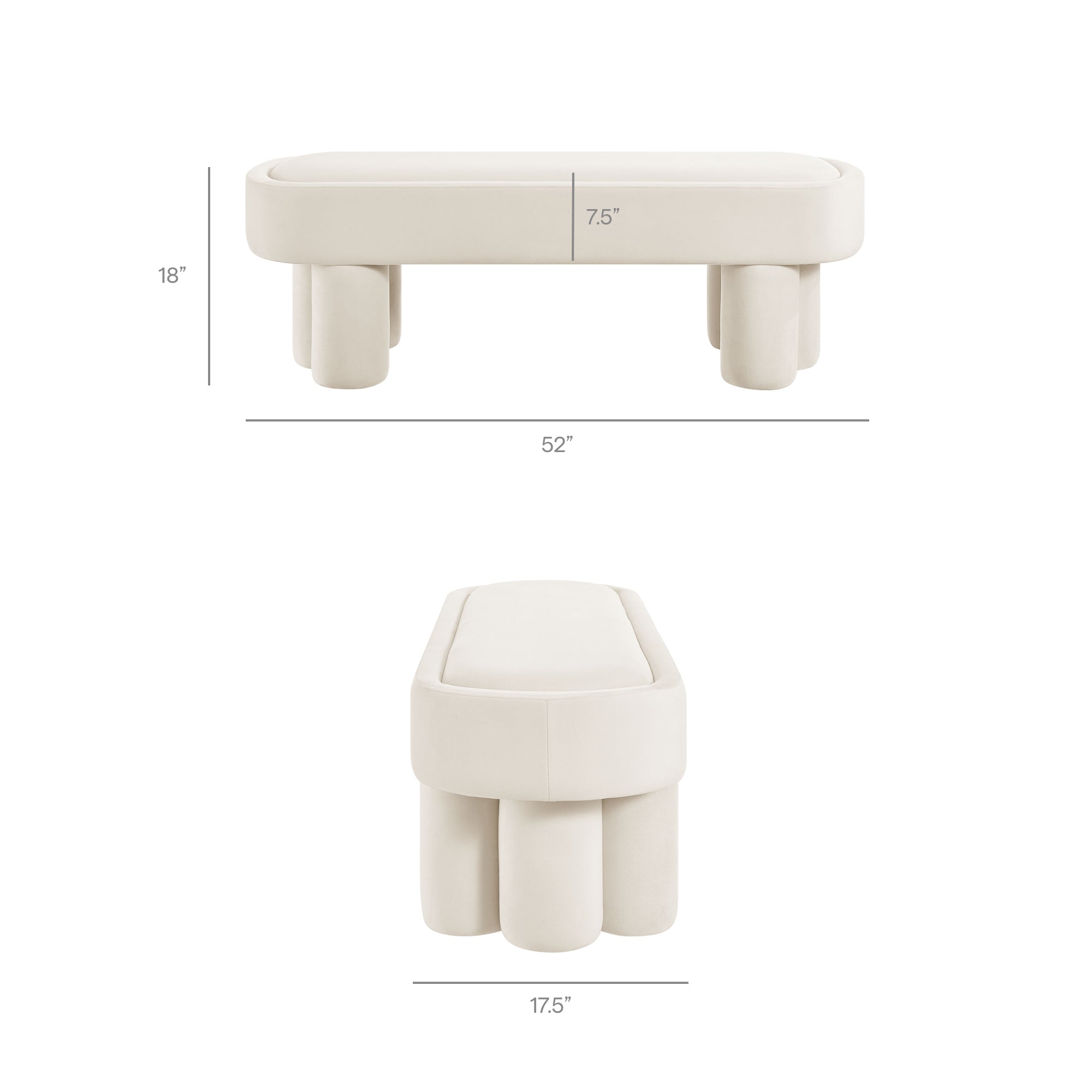 Mossi Oval Performance Velvet Accent Bench, Alabster