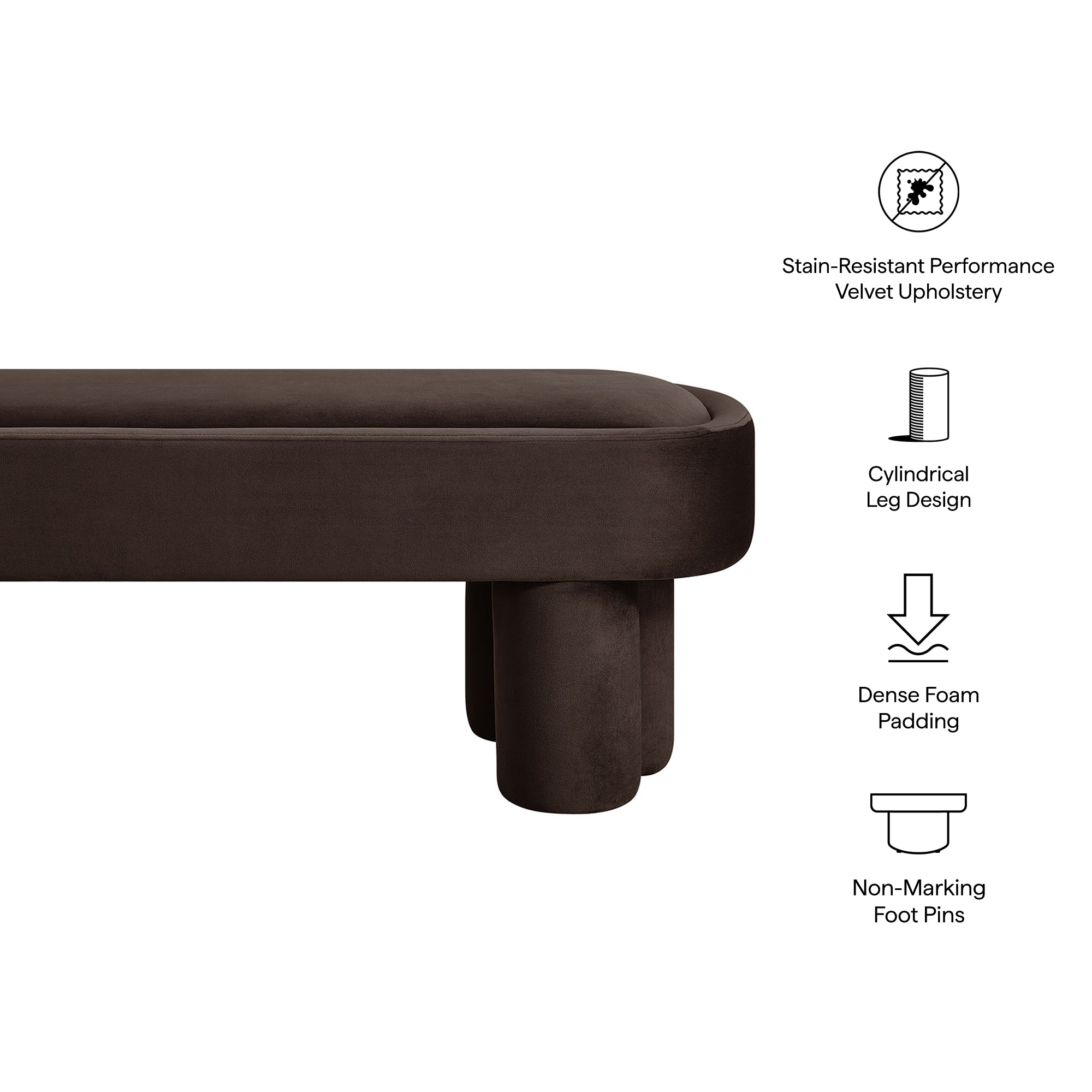 Mossi Oval Performance Velvet Accent Bench, Chocolate Brown