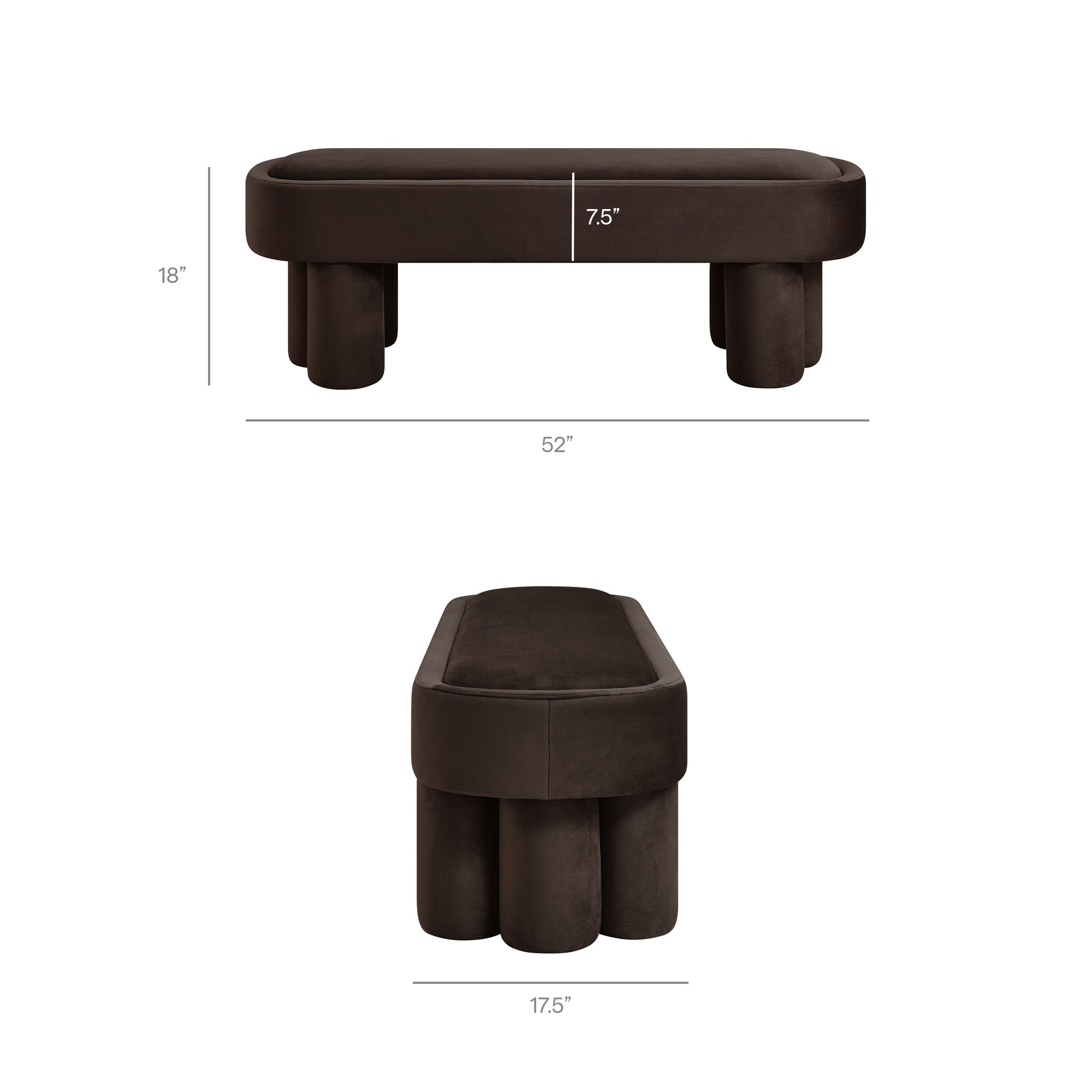 Mossi Oval Performance Velvet Accent Bench, Chocolate Brown