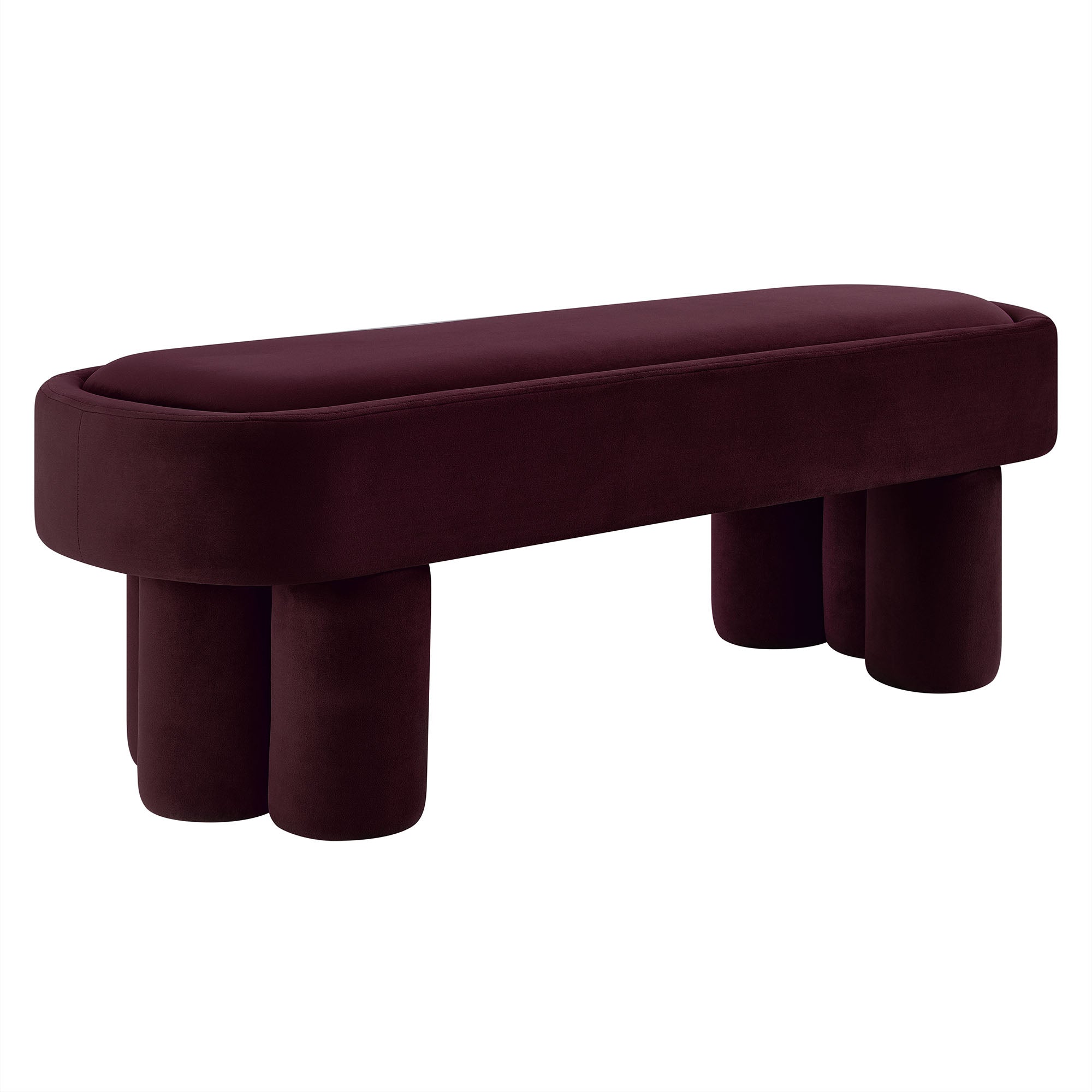 Mossi Oval Performance Velvet Accent Bench, Mulberry