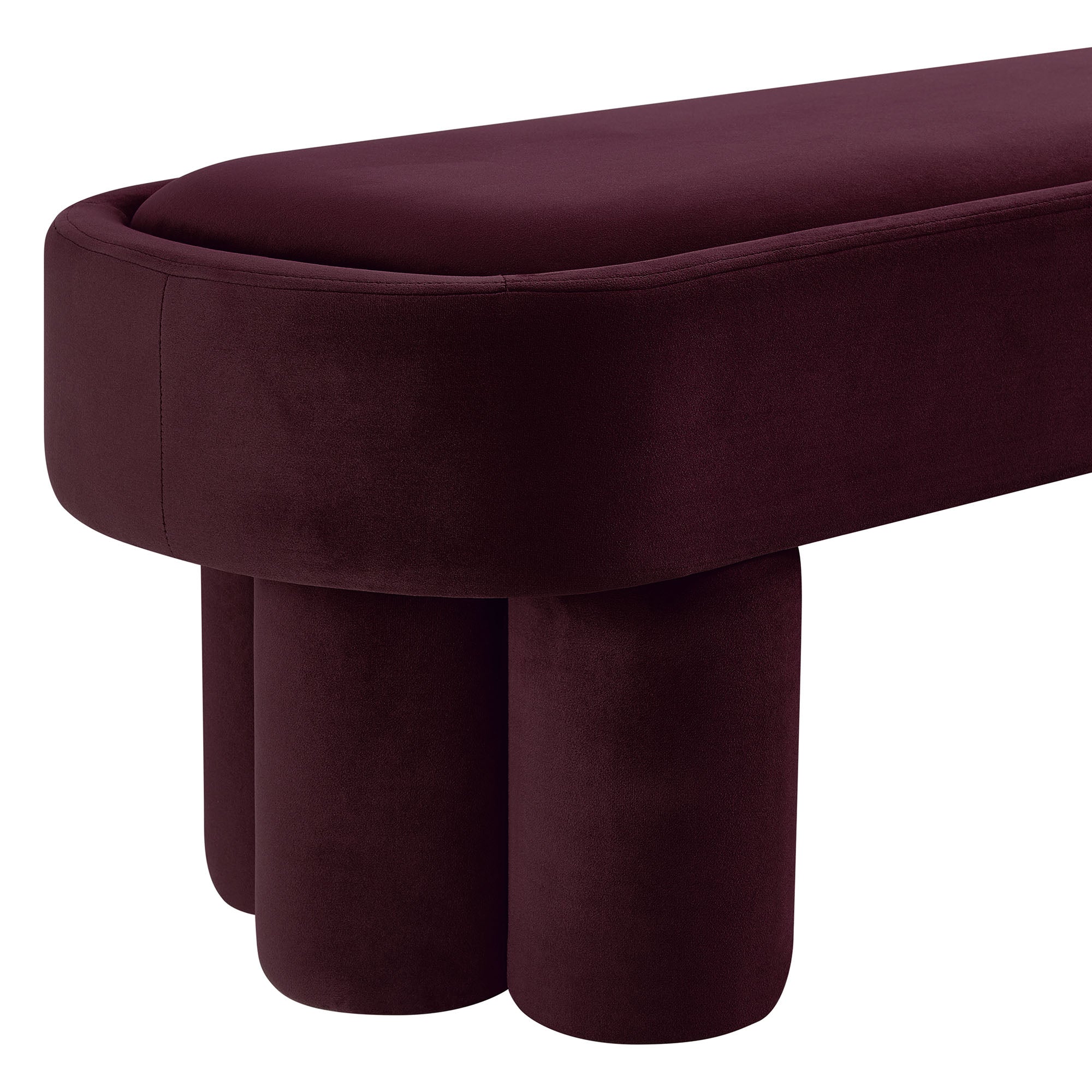 Mossi Oval Performance Velvet Accent Bench, Mulberry