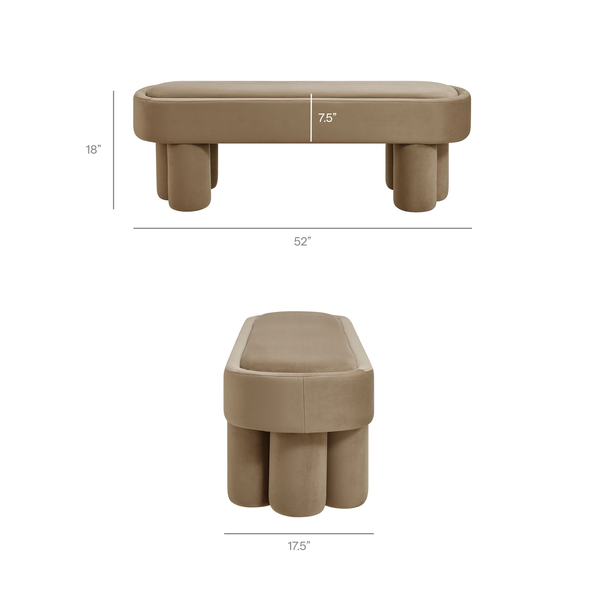 Mossi Oval Performance Velvet Accent Bench, Taupe