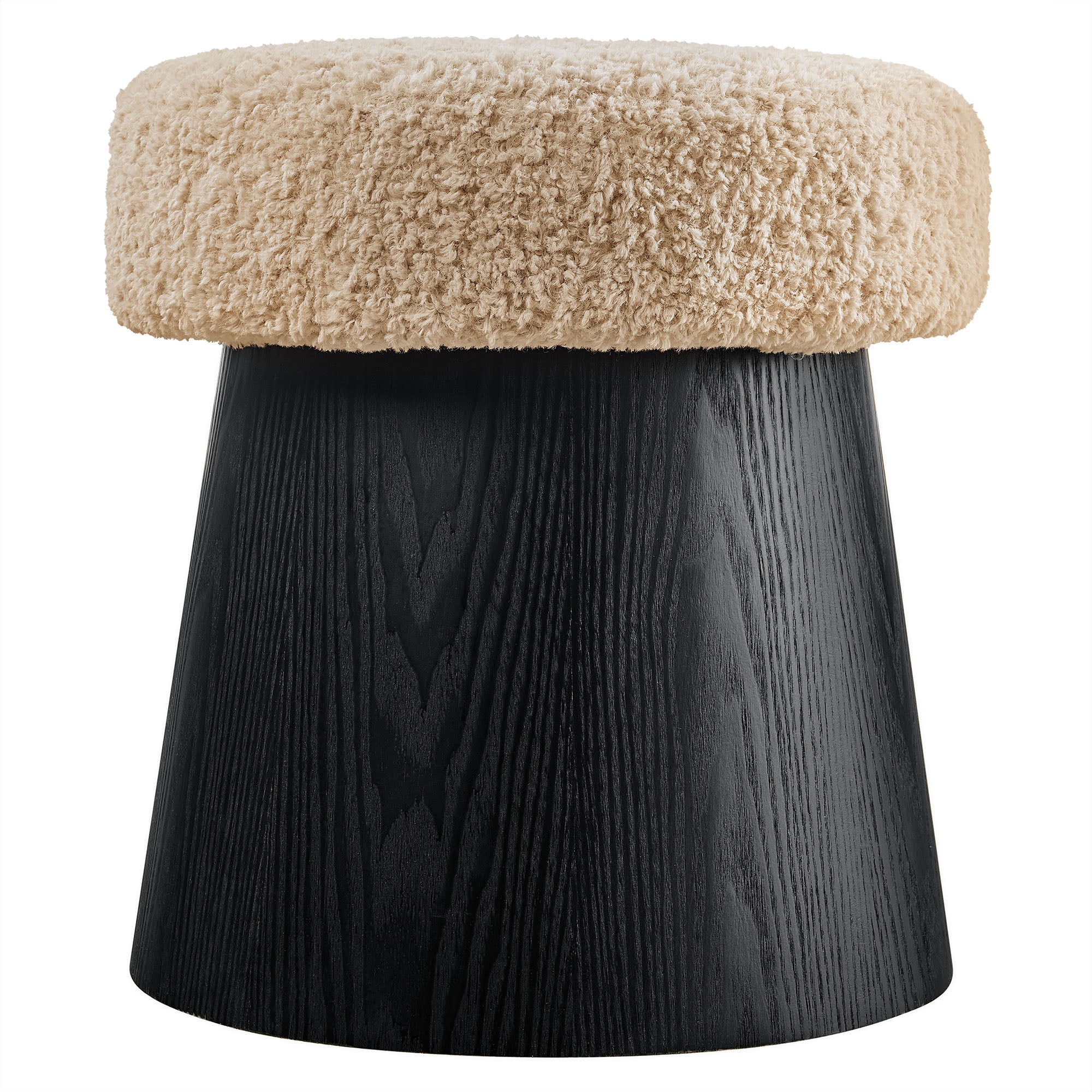 Ketra Round Faux Shearling Ottoman Footstool, Oatmeal Black