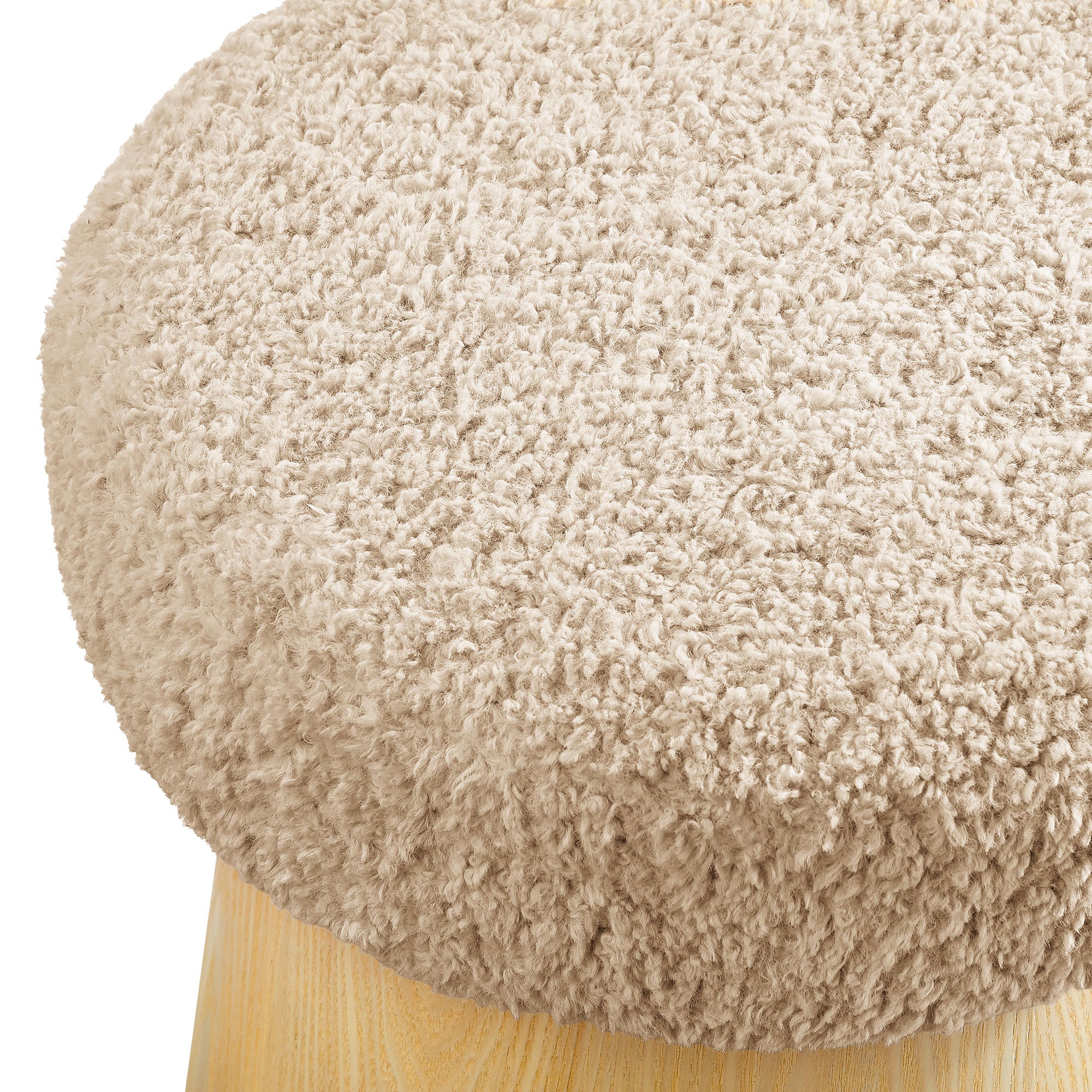 Ketra Round Faux Shearling Ottoman Footstool, Oatmeal Oak