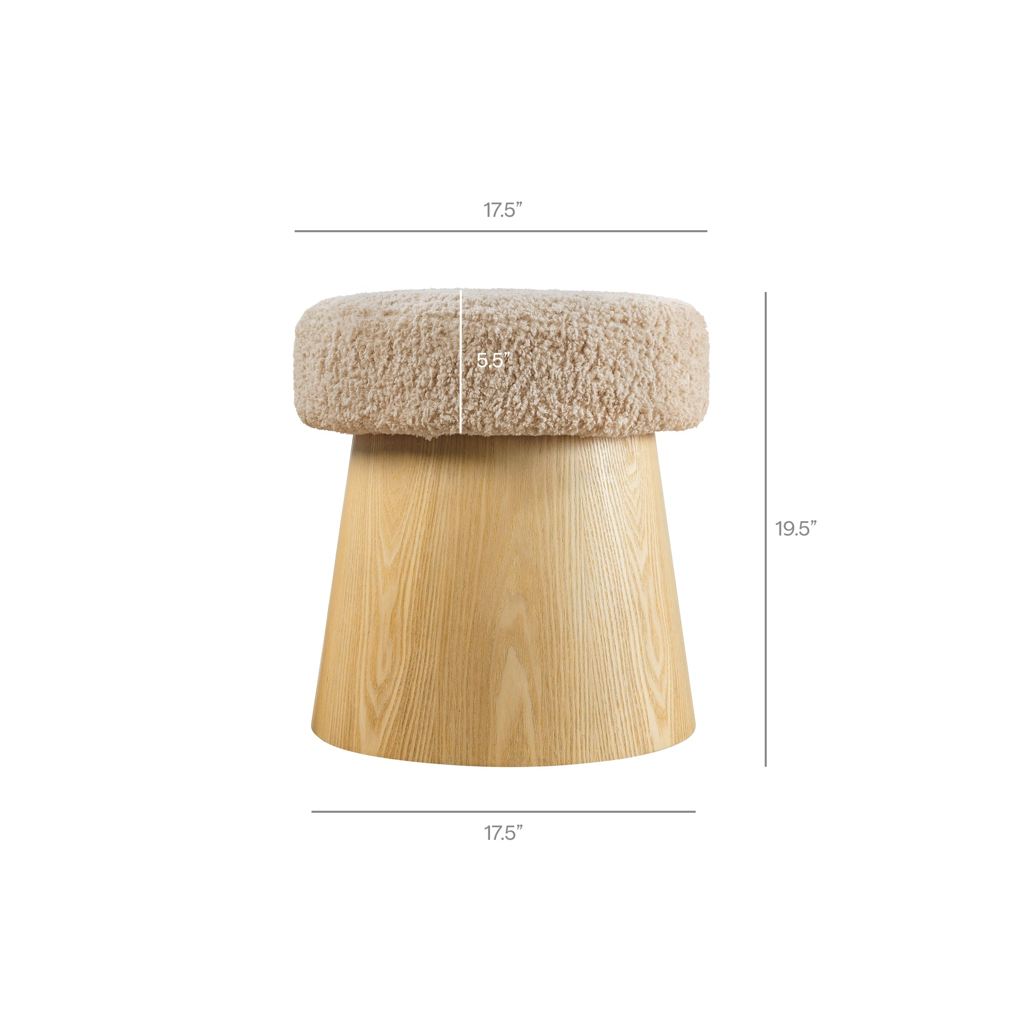 Ketra Round Faux Shearling Ottoman Footstool, Oatmeal Oak