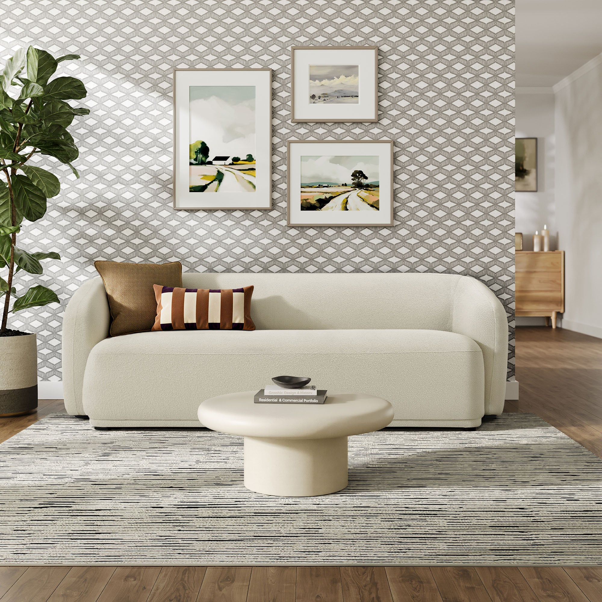 Monica 88 Inch Boucle Fabric Sofa, Cream