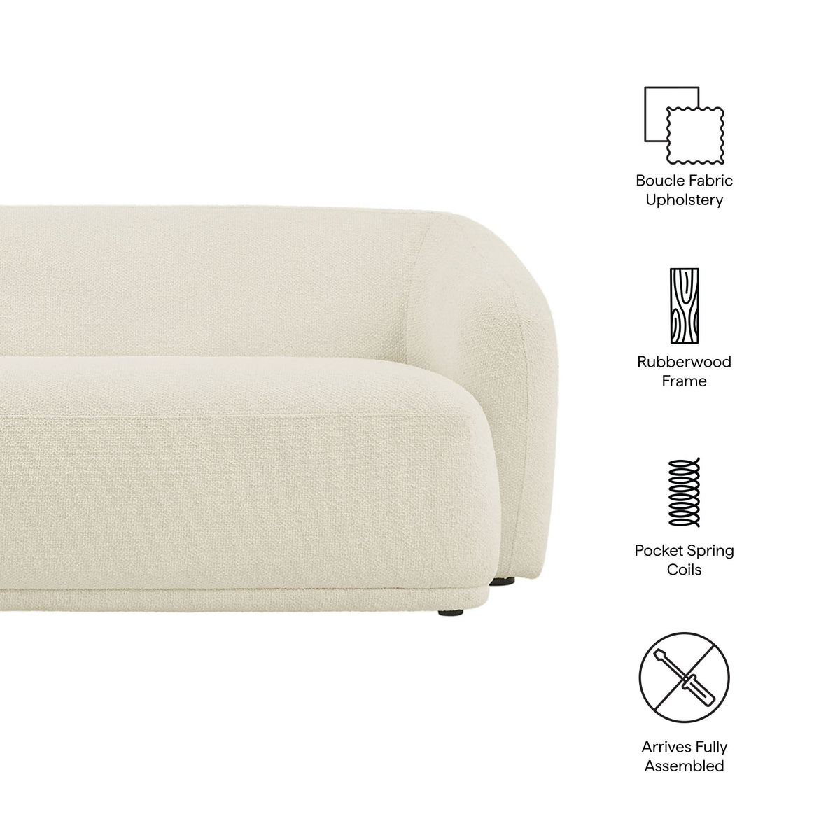 Monica 88 Inch Boucle Fabric Sofa, Cream