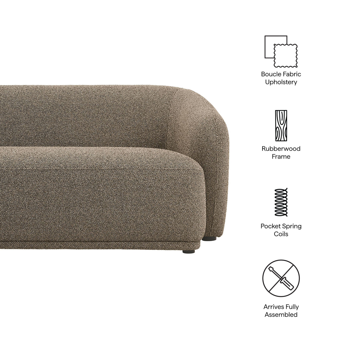 Monica 88 Inch Boucle Fabric Sofa, Earth