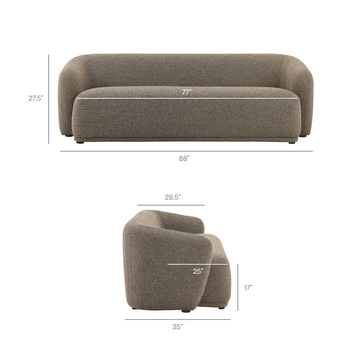 Monica 88 Inch Boucle Fabric Sofa, Earth