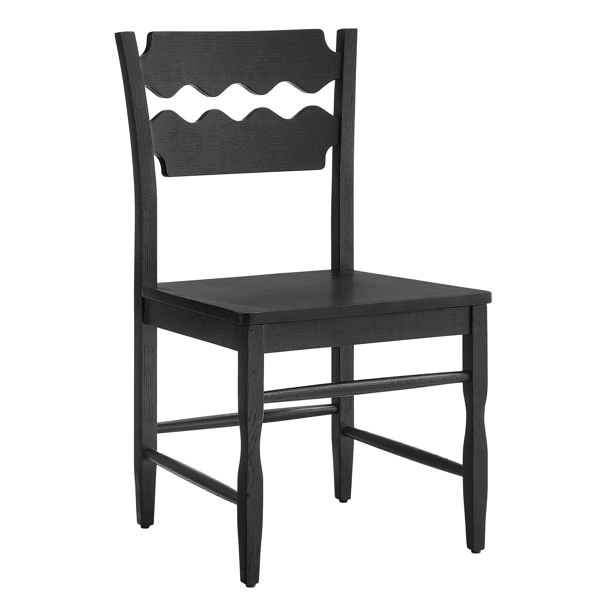 Jax Oak Wood Dining Chair With Wavy Razor Back, Black