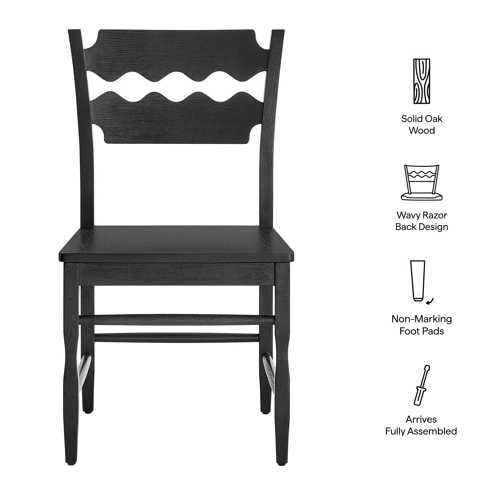 Jax Oak Wood Dining Chair With Wavy Razor Back, Black
