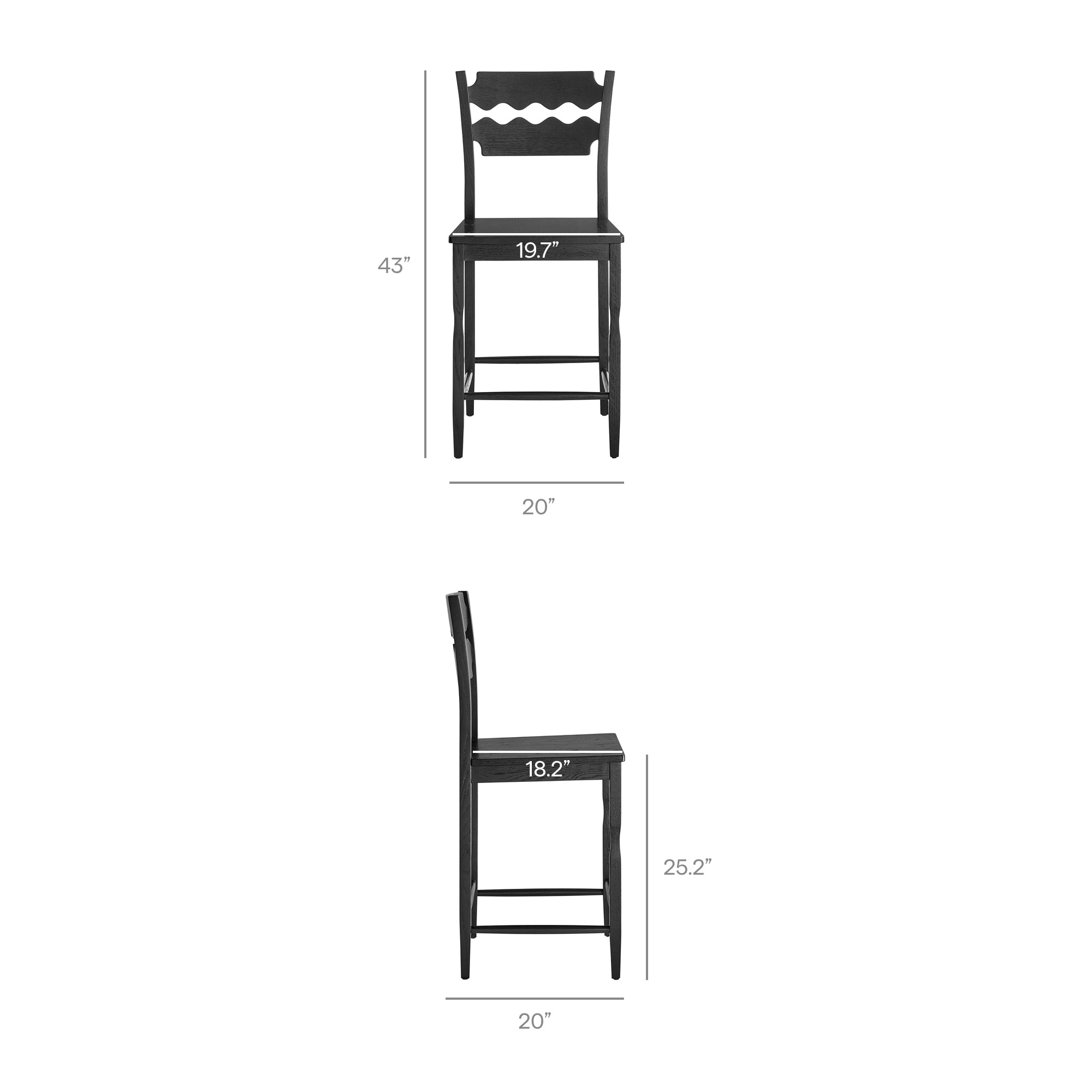 Jax Oak Wood Counter Stool With Wavy Razor Back, Black
