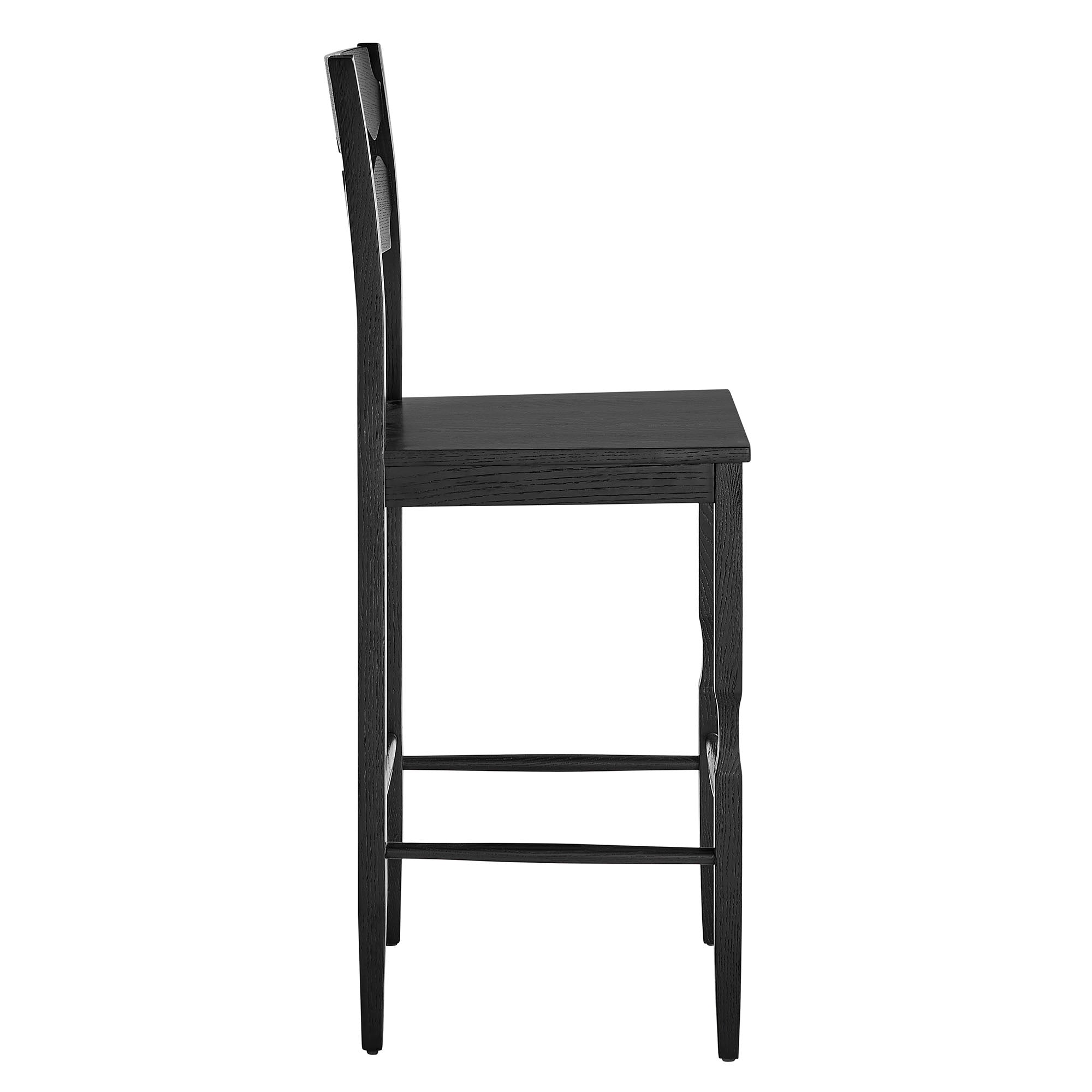 Jax Oak Wood Bar Stool With Wavy Razor Back, Black