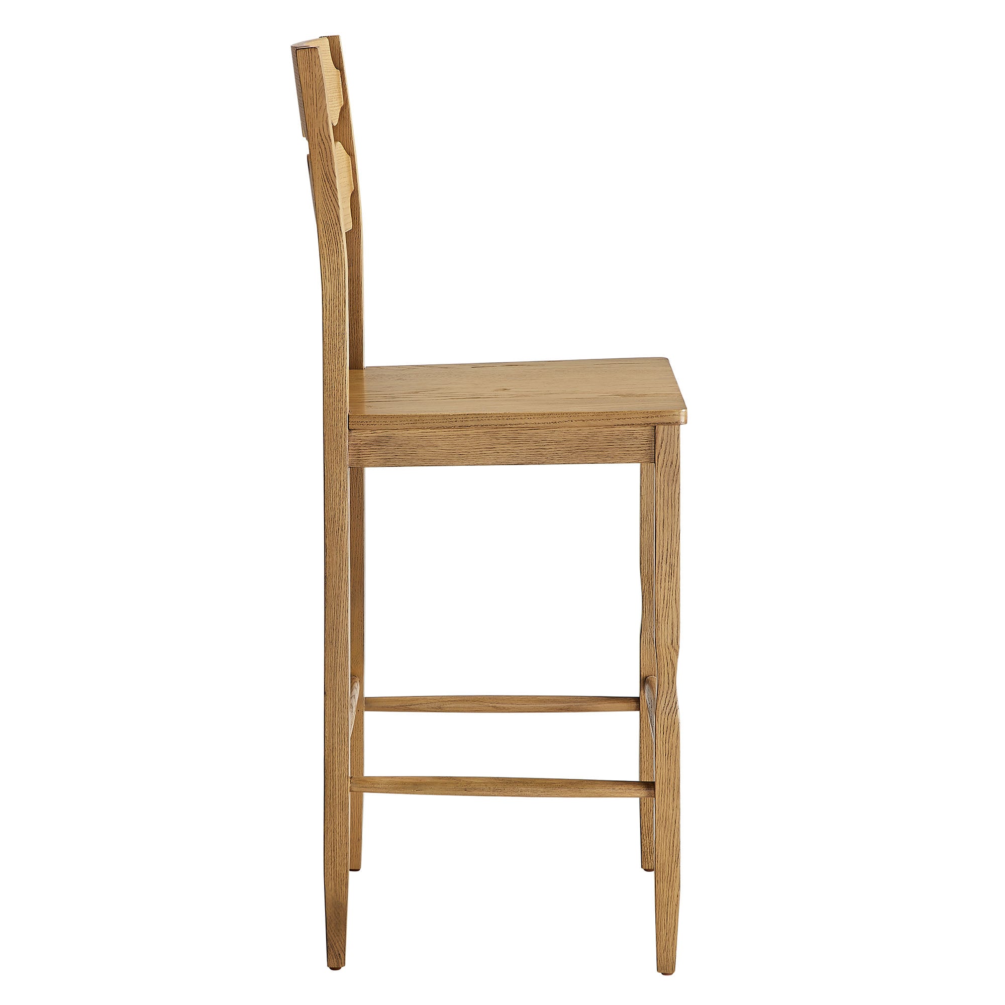 Jax Oak Wood Bar Stool With Wavy Razor Back, Weathered Oak