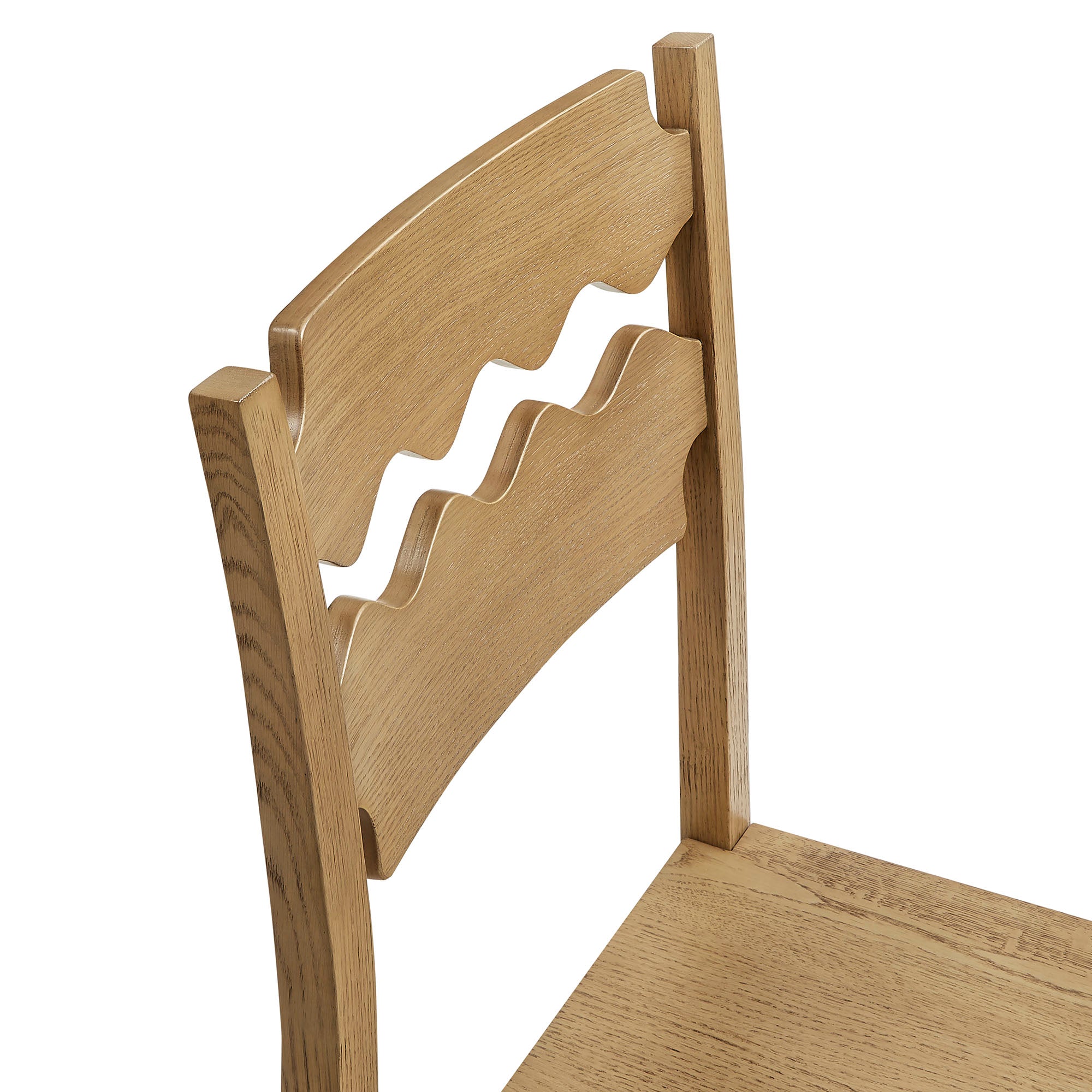 Jax Oak Wood Bar Stool With Wavy Razor Back, Weathered Oak