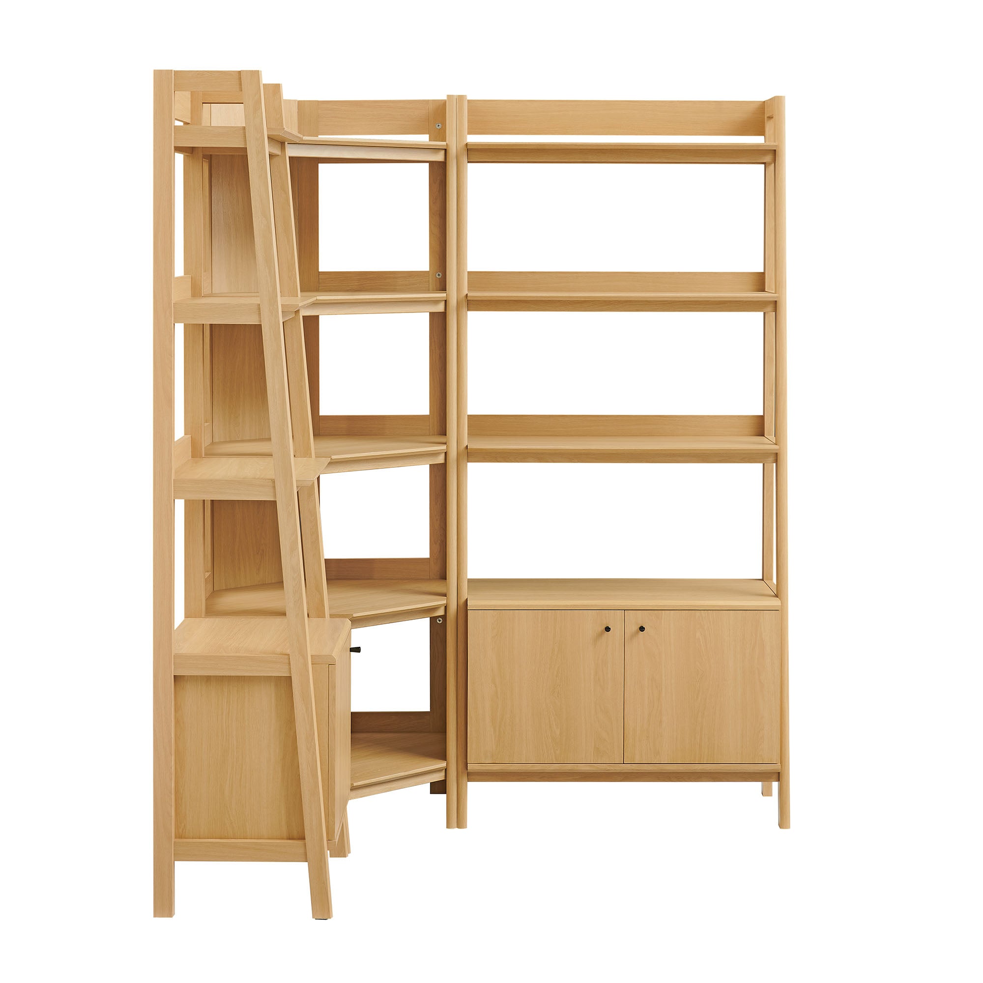 Bixby 3 Piece Corner Bookshelf Set With Wide and Narrow Bookshelves, Oak