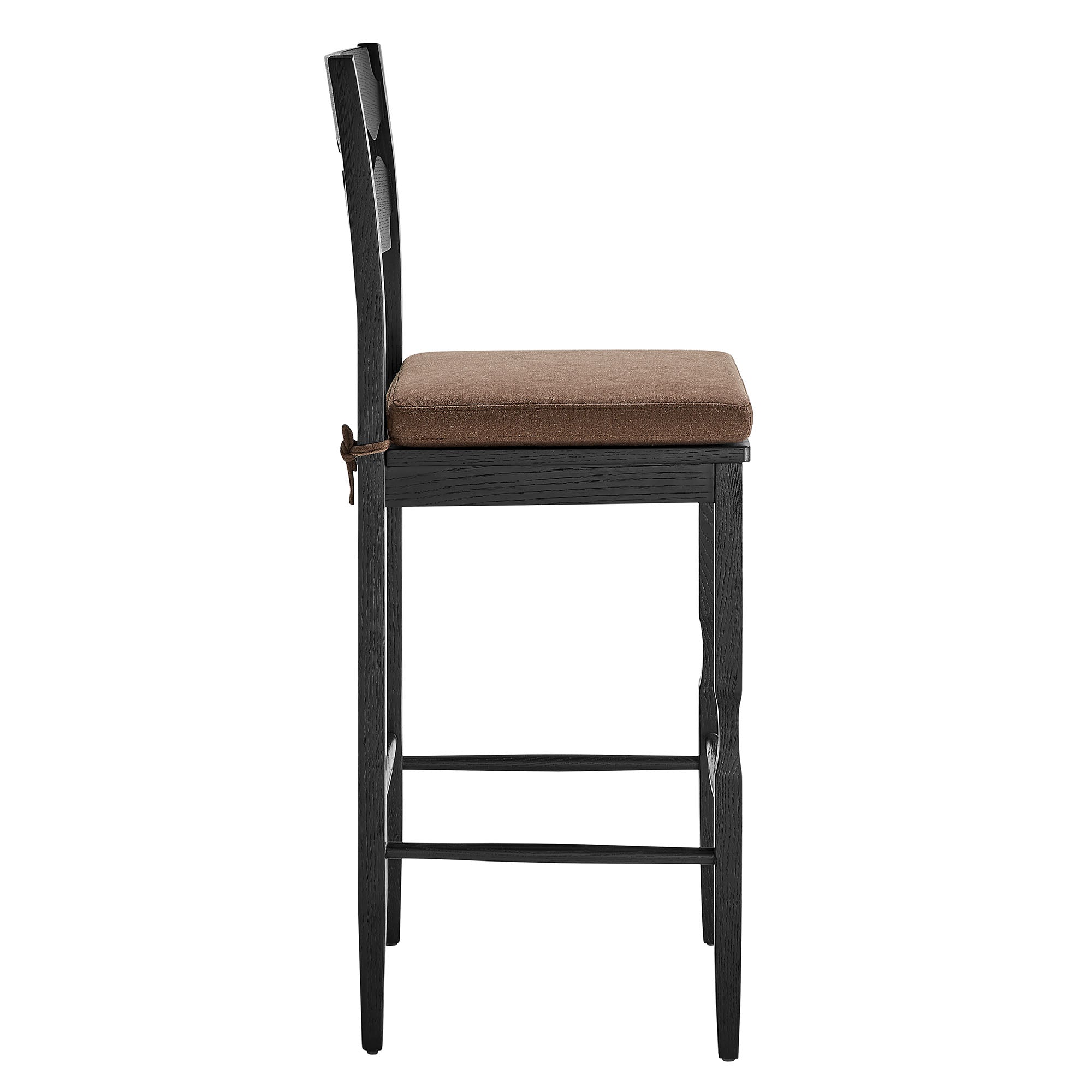 Jax Oak Wood Bar Stool With Wavy Razor Back and Cushion, Black Cocoa
