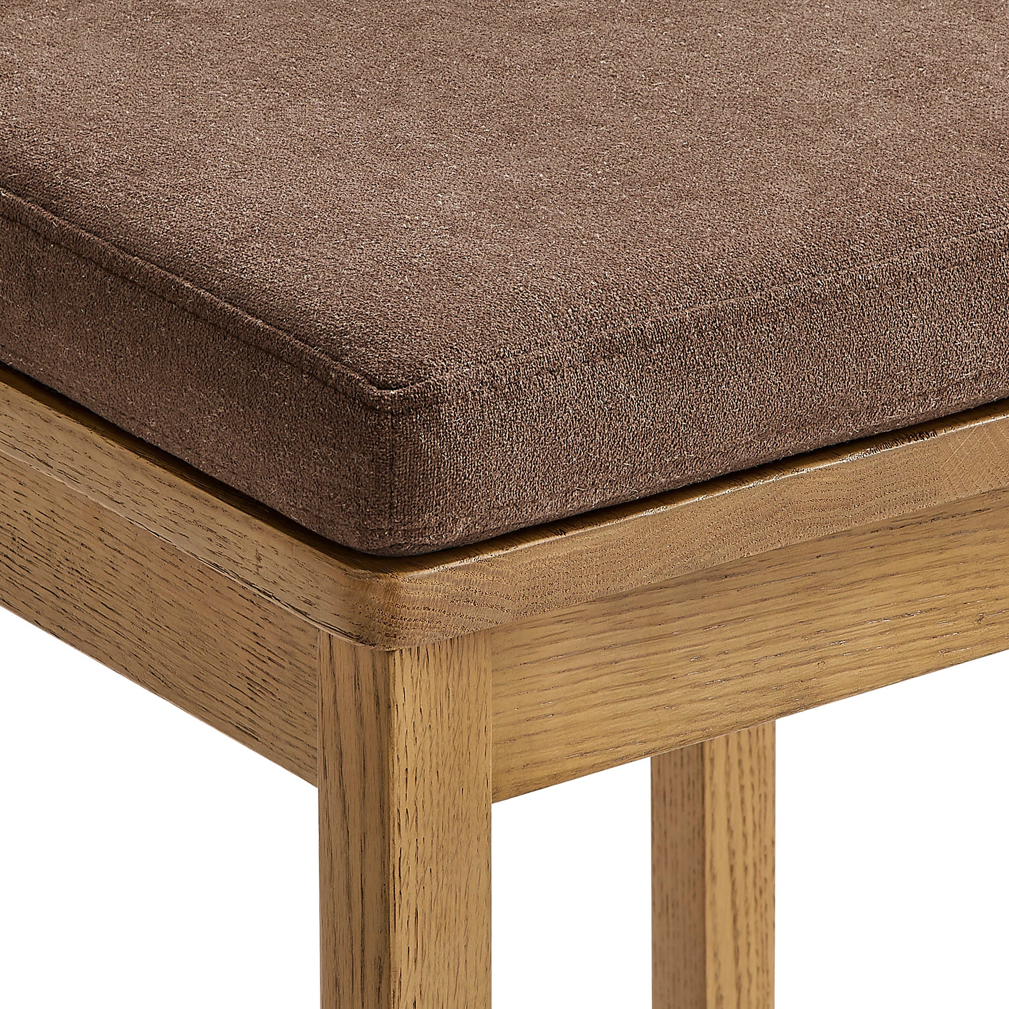 Jax Oak Wood Bar Stool With Wavy Razor Back and Cushion, Weathered Oak Cocoa