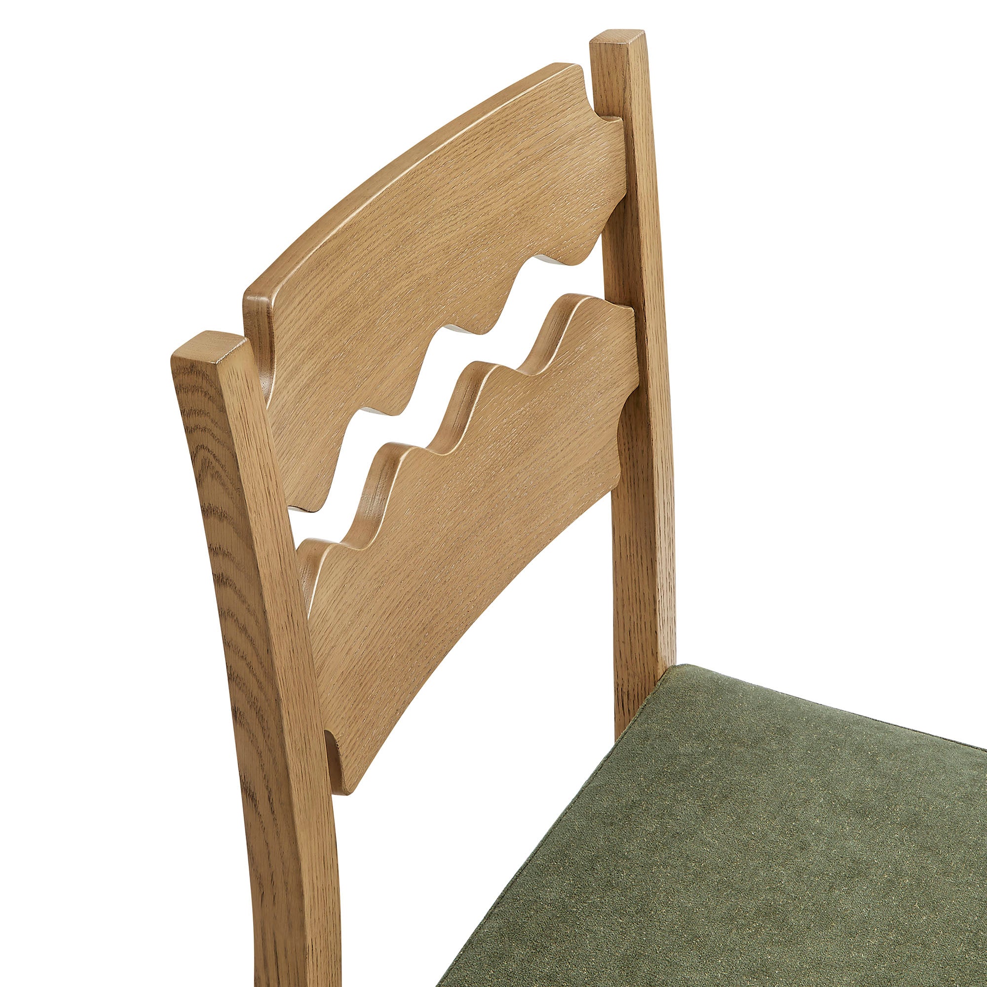 Jax Oak Wood Bar Stool With Wavy Razor Back and Cushion, Weathered Oak Sage