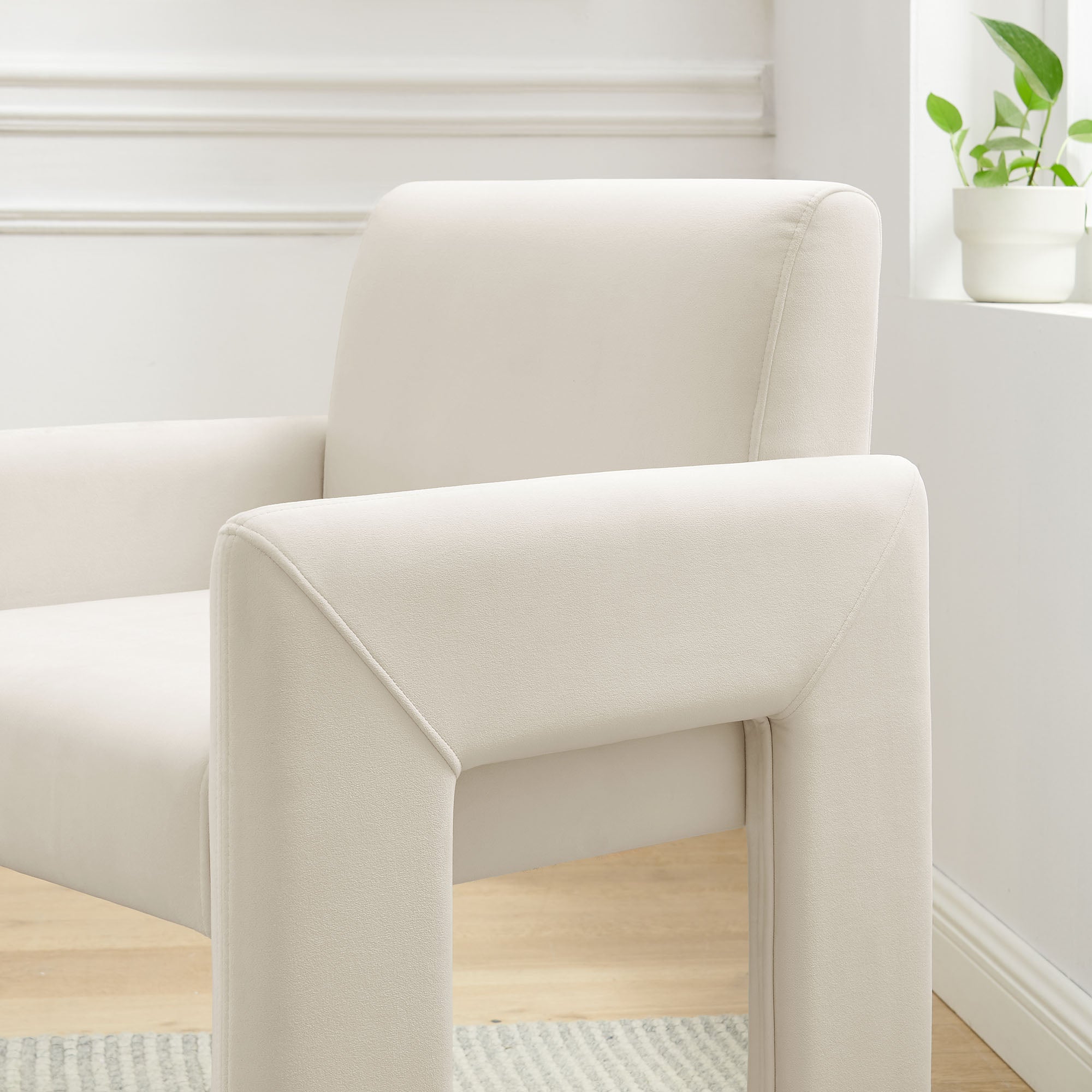 Daven Stain-Resistant Performance Velvet Dining Armchair, Alabaster