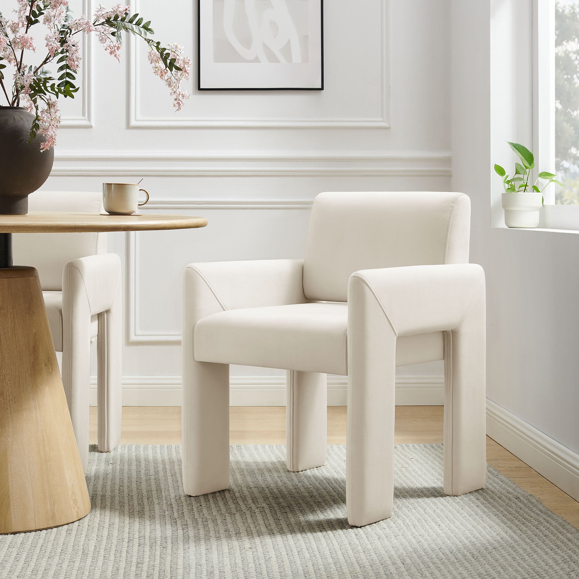 Daven Stain-Resistant Performance Velvet Dining Armchair, Alabaster