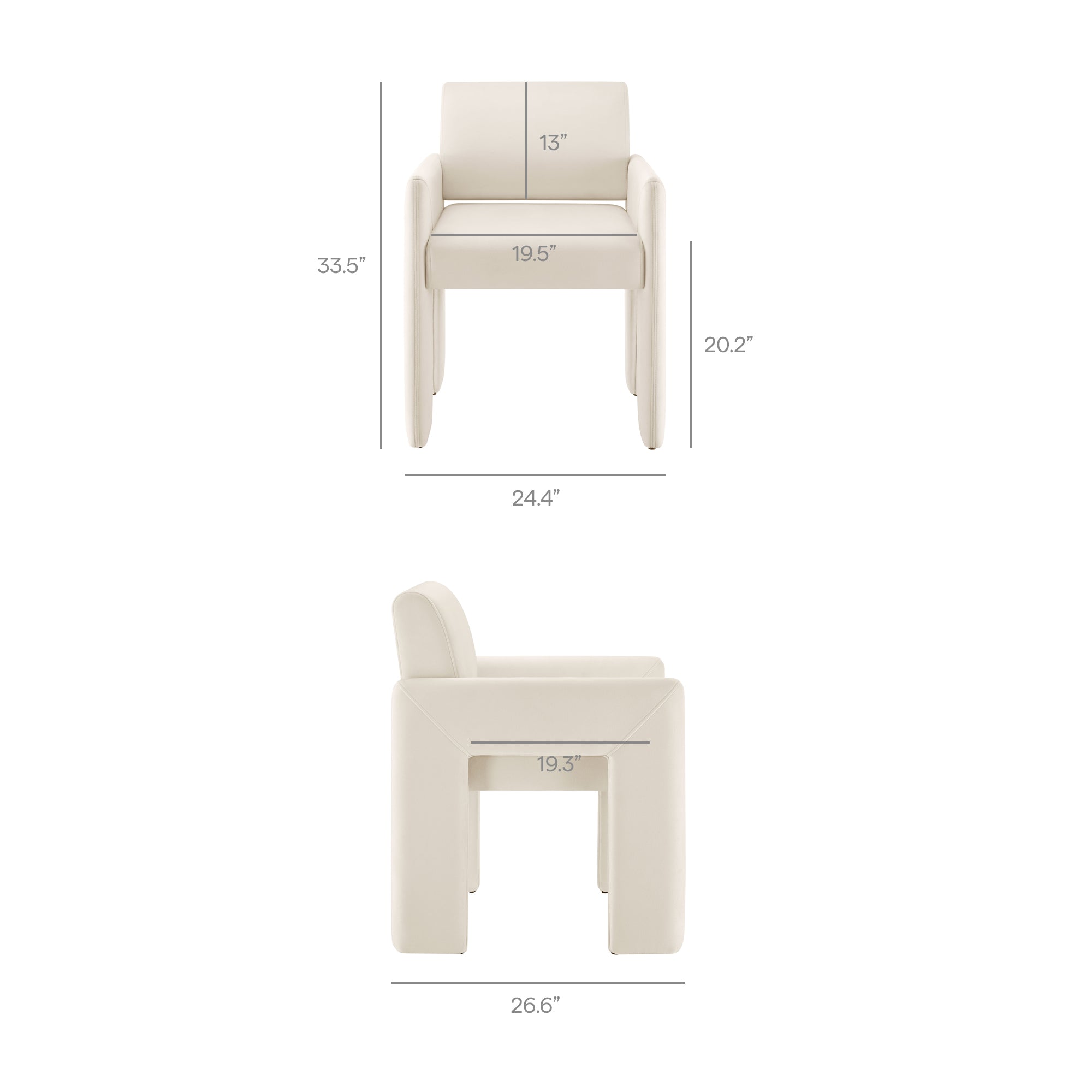 Daven Stain-Resistant Performance Velvet Dining Armchair, Alabaster