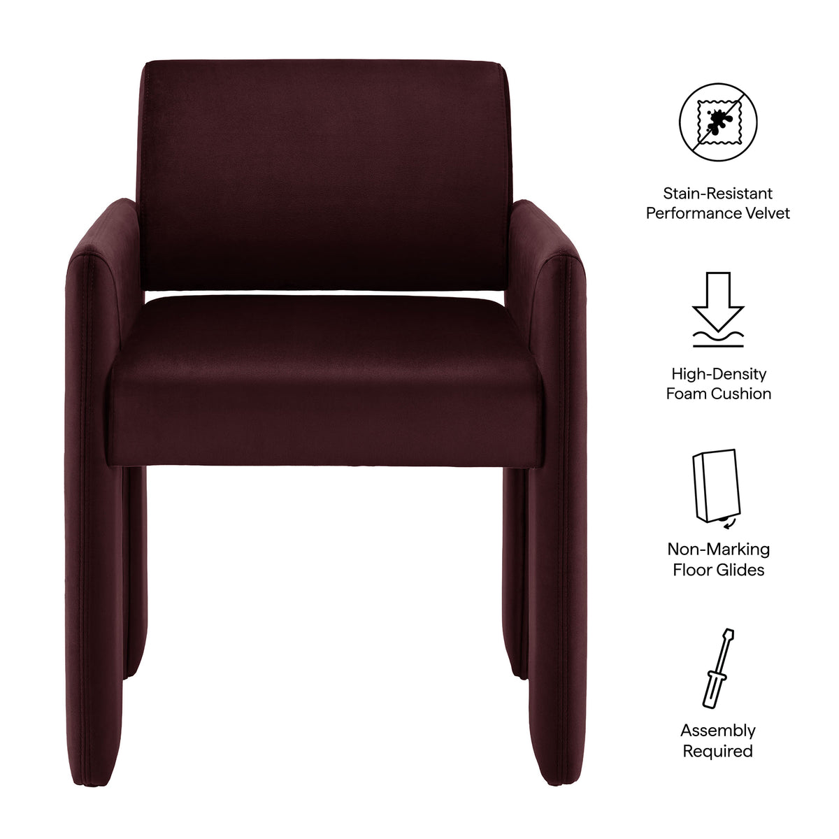 Daven Stain-Resistant Performance Velvet Dining Armchair, Mulberry