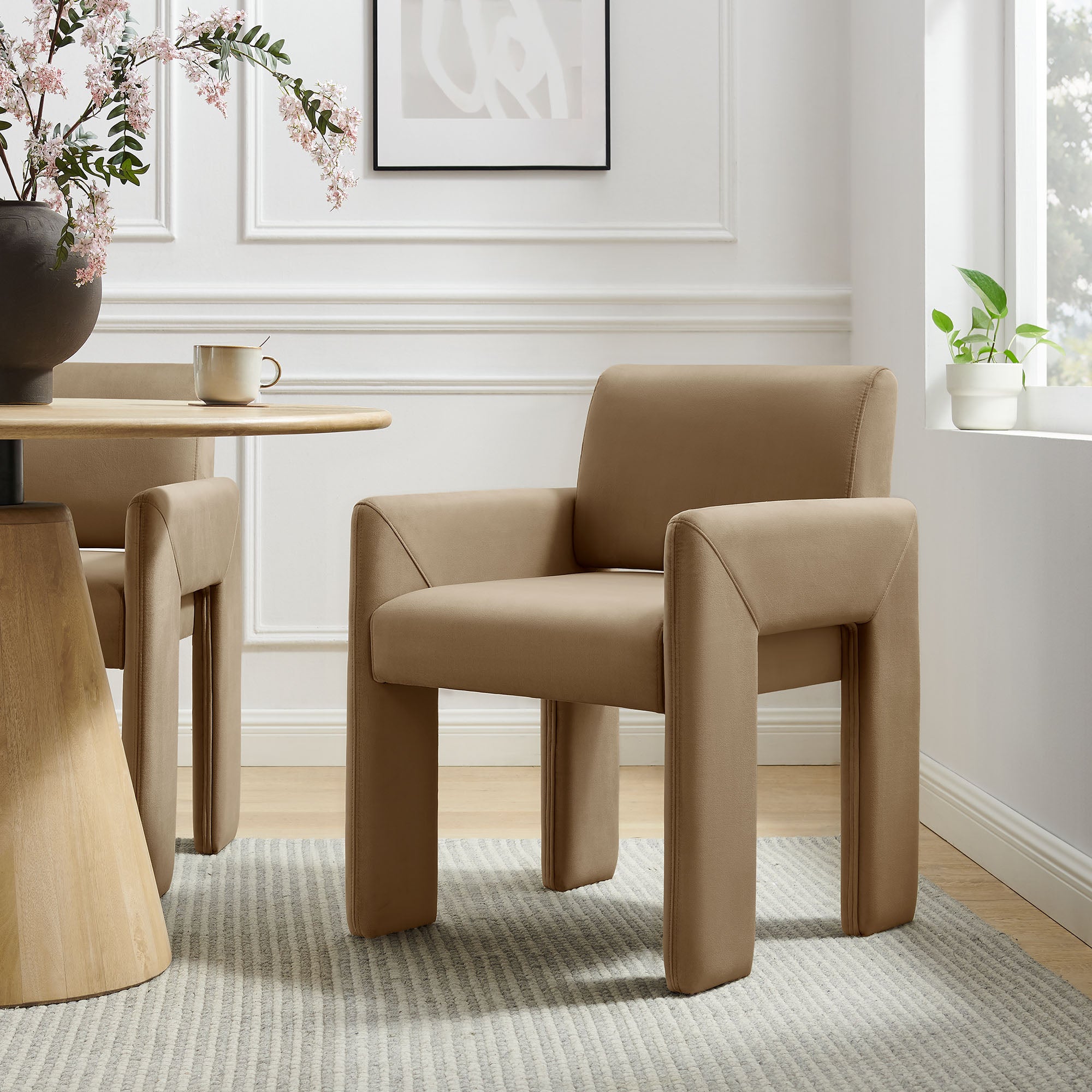 Daven Stain-Resistant Performance Velvet Dining Armchair, Taupe