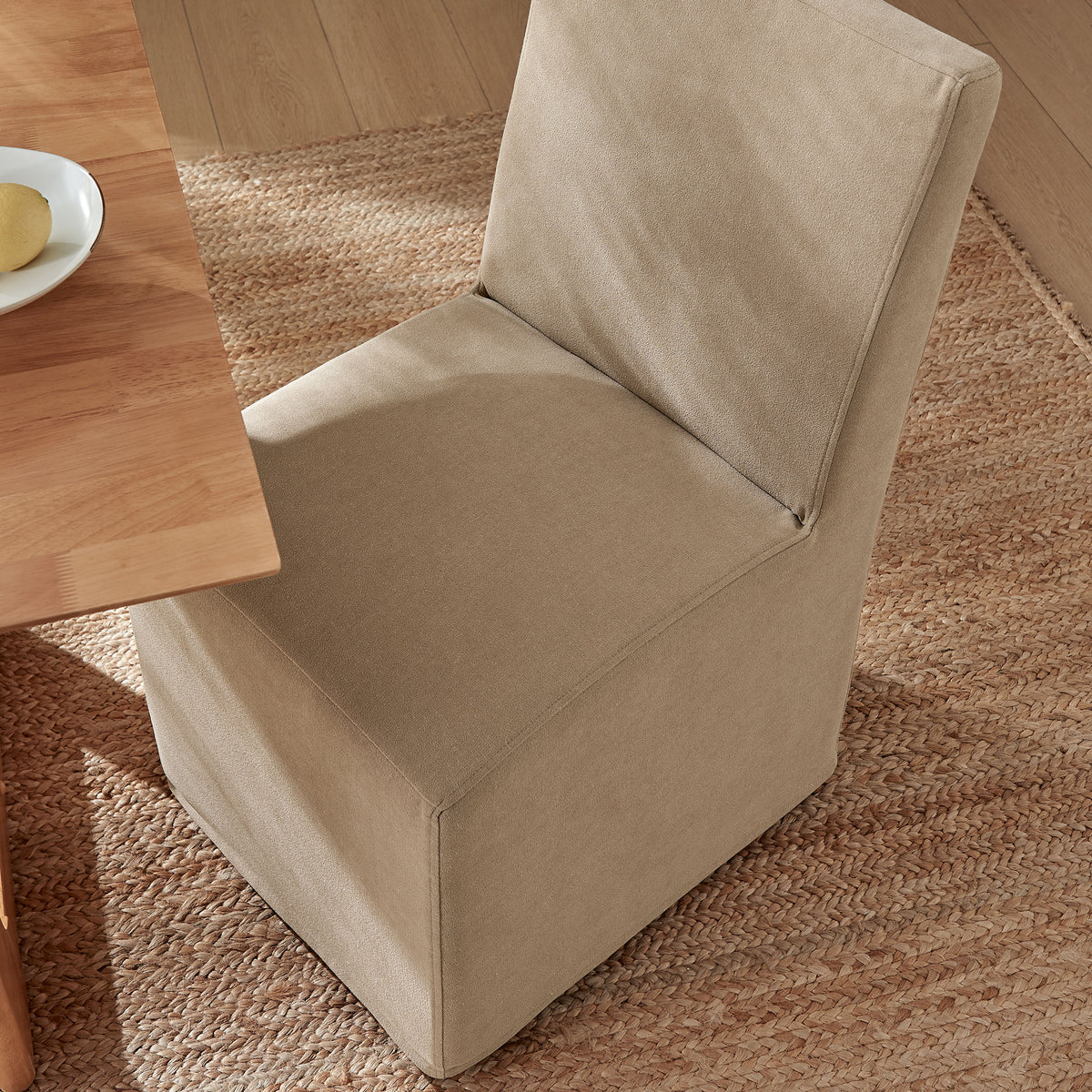 Tessera Upholstered Linen-Blend Slipcovered Dining Chair, Almond