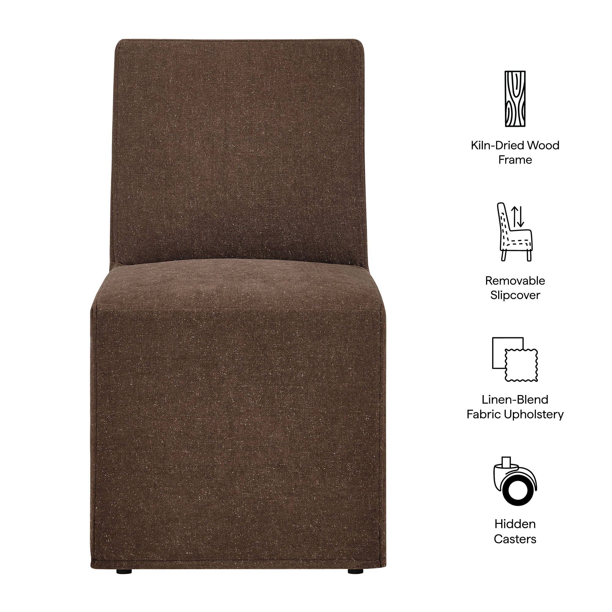 Tessera Upholstered Linen-Blend Slipcovered Dining Chair, Cocoa