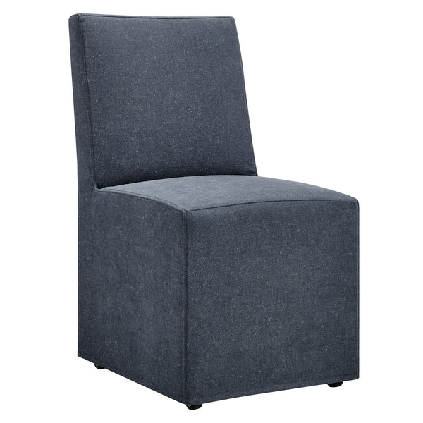 Tessera Upholstered Linen-Blend Slipcovered Dining Chair, Denim