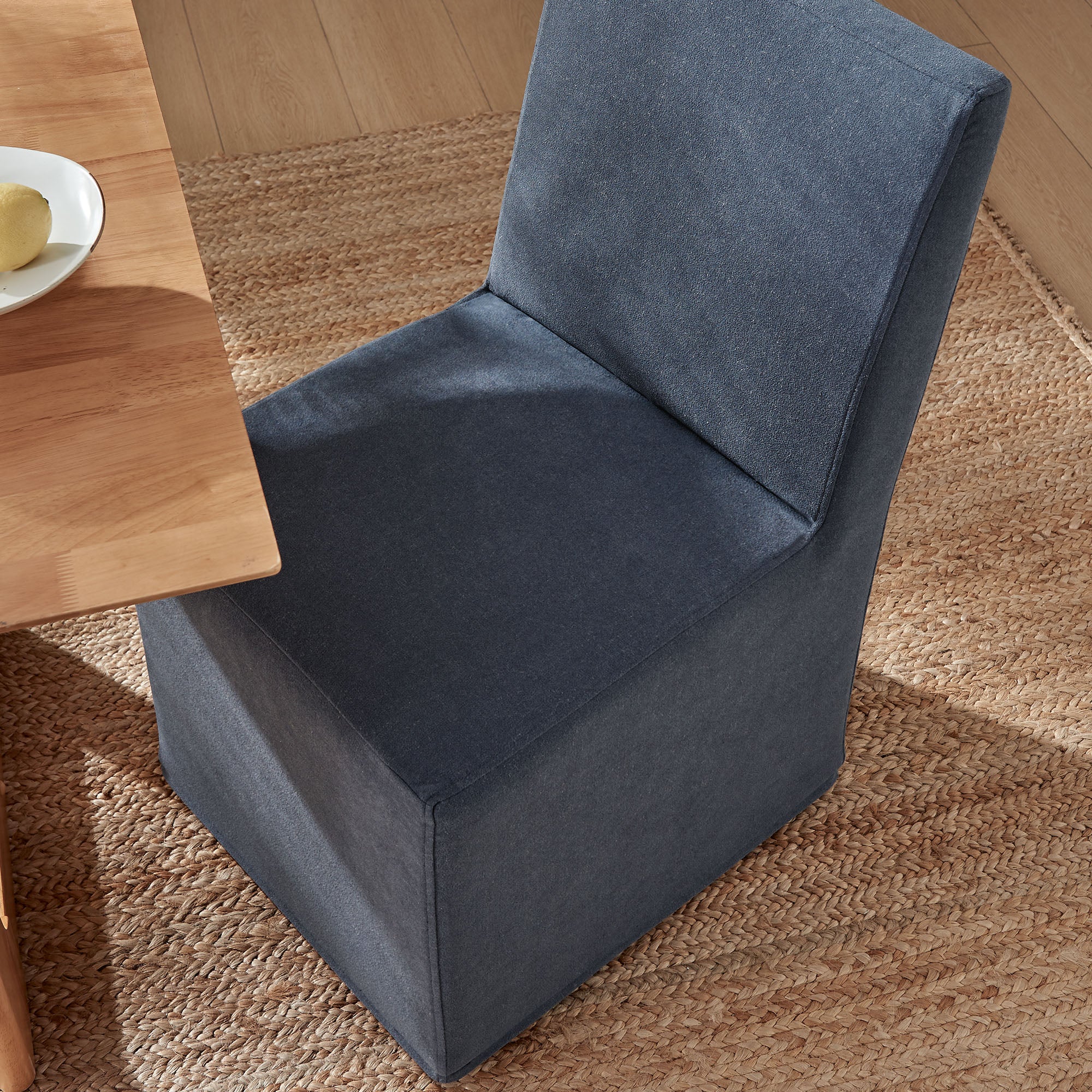 Tessera Upholstered Linen-Blend Slipcovered Dining Chair, Denim
