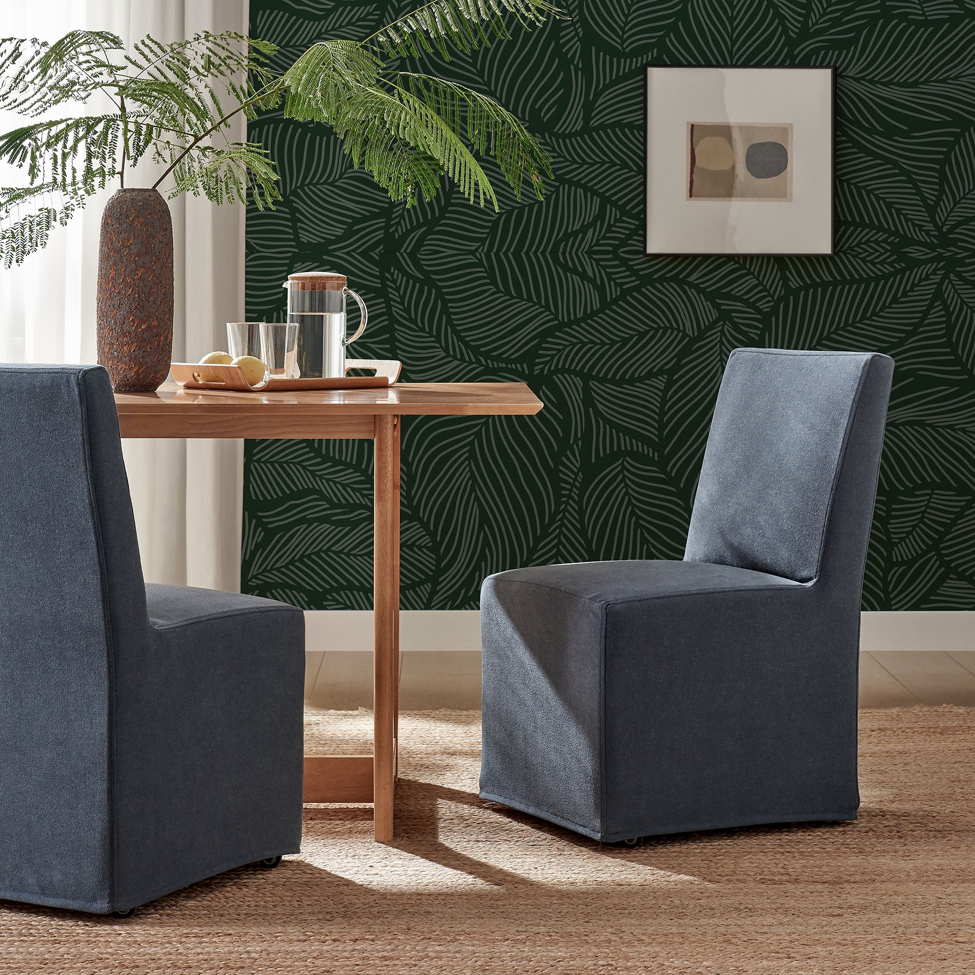 Tessera Upholstered Linen-Blend Slipcovered Dining Chair, Denim