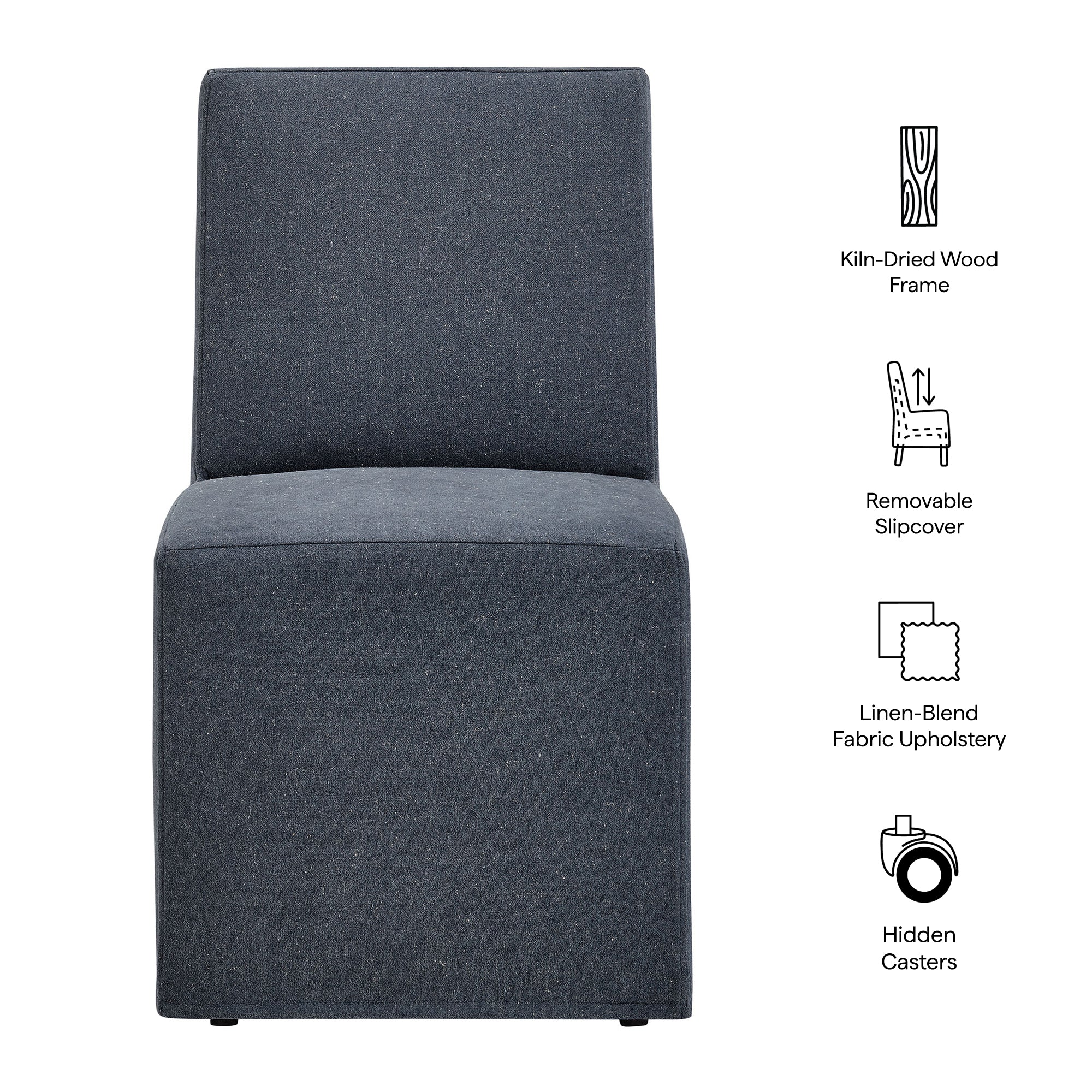 Tessera Upholstered Linen-Blend Slipcovered Dining Chair, Denim