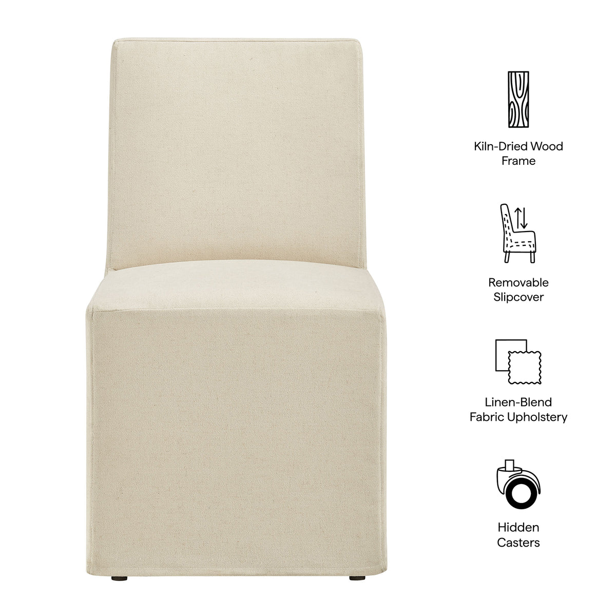 Tessera Upholstered Linen-Blend Slipcovered Dining Chair, Linen