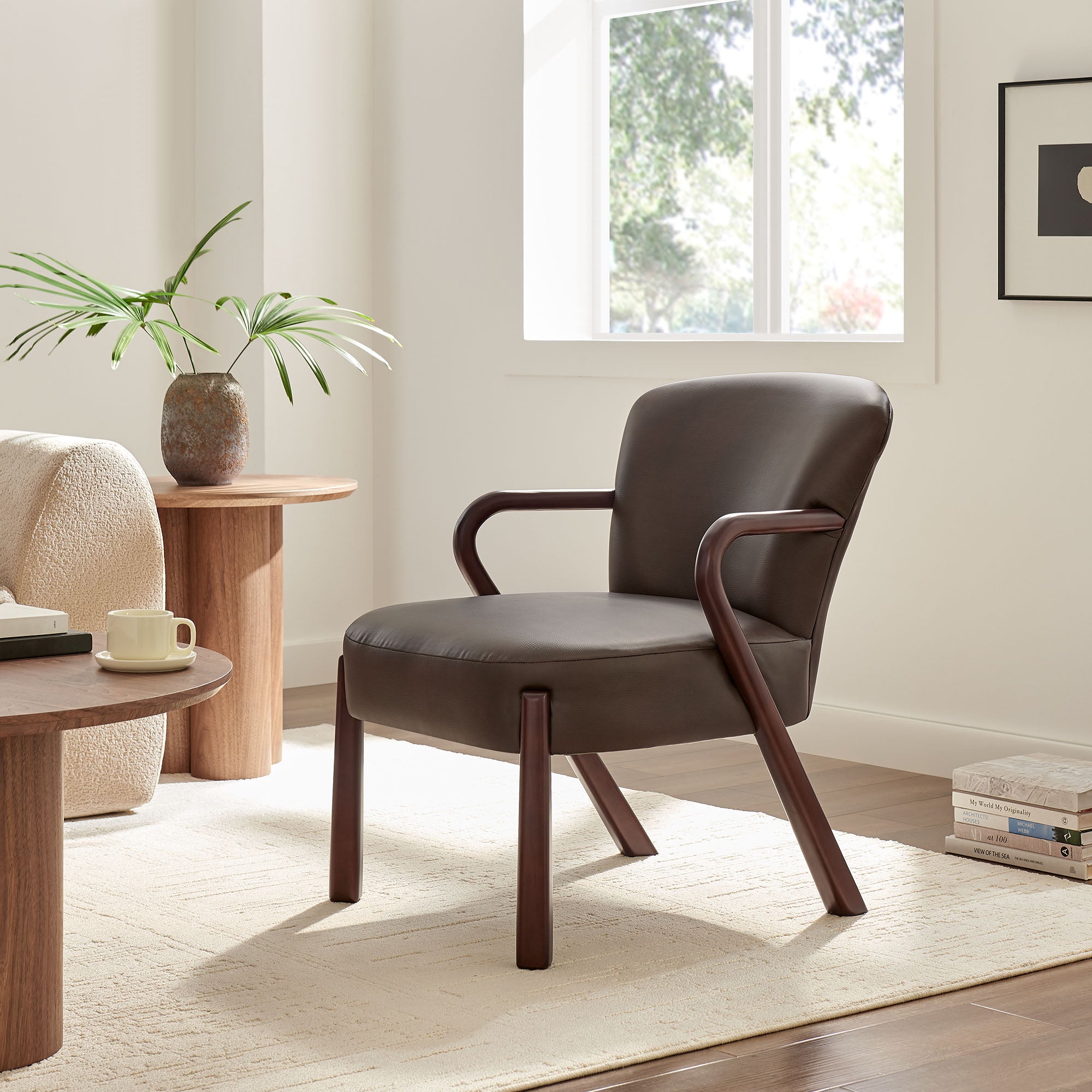 Arden Faux Leather Upholstered Accent Armchair, Espresso
