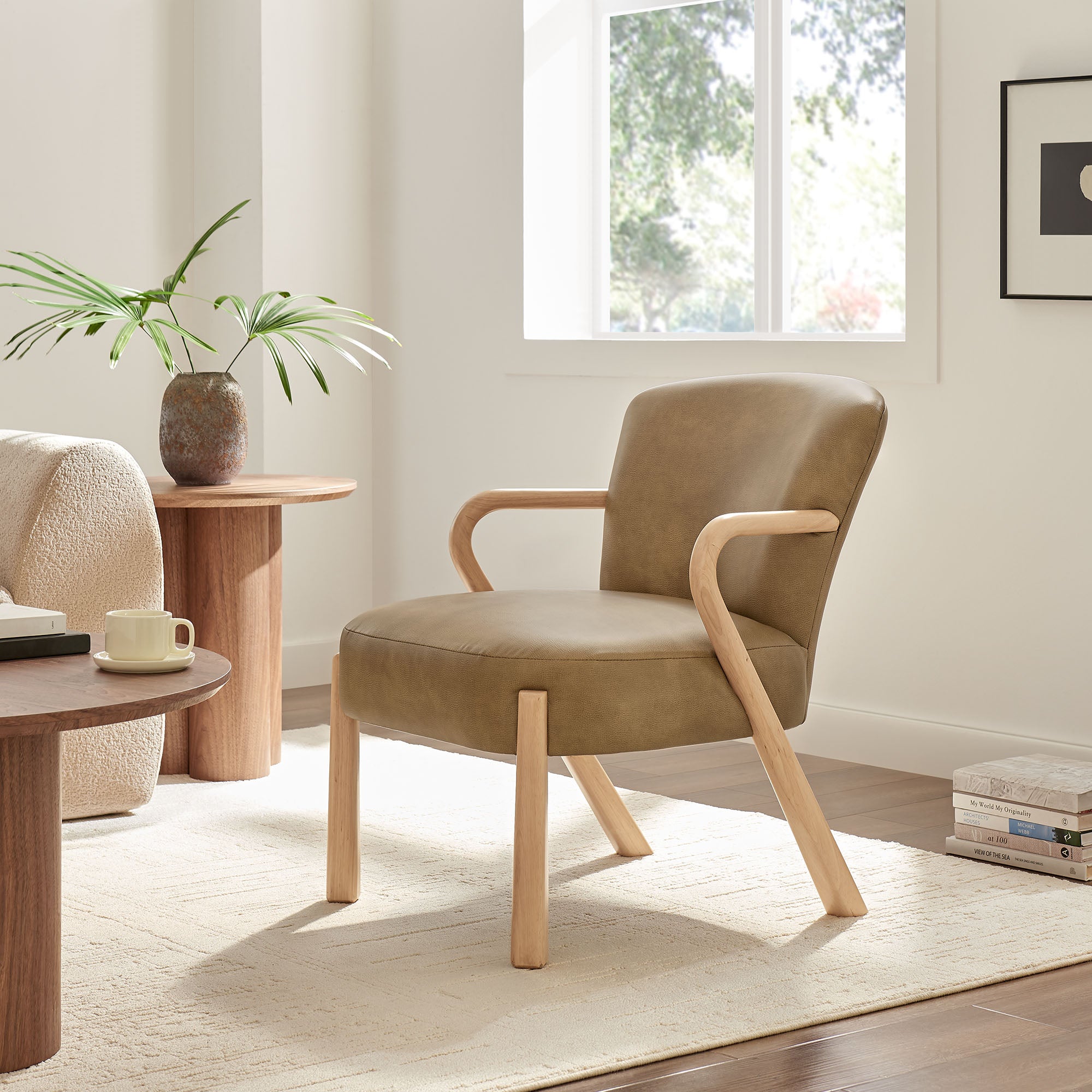 Arden Faux Leather Upholstered Accent Armchair, Toast