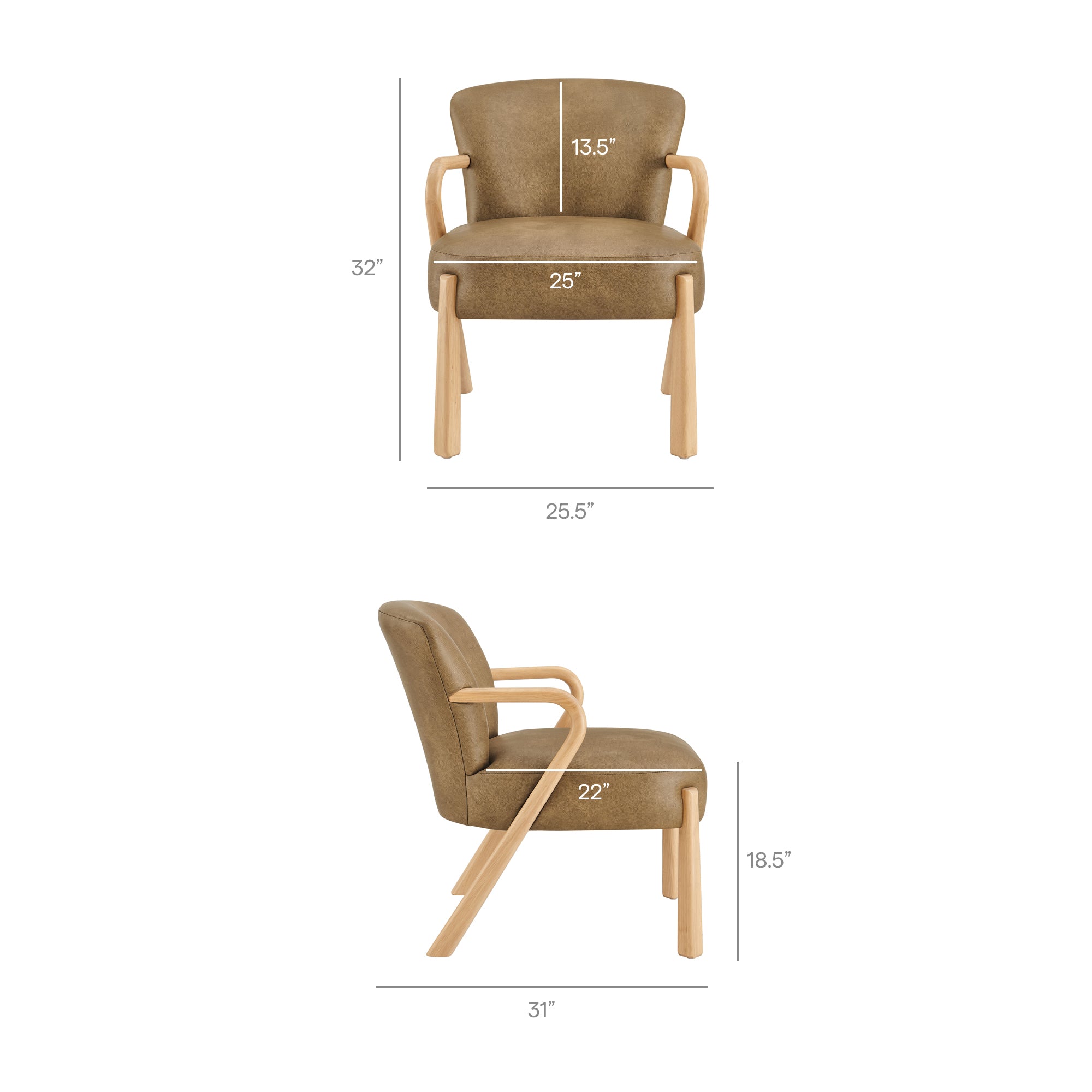 Arden Faux Leather Upholstered Accent Armchair, Toast