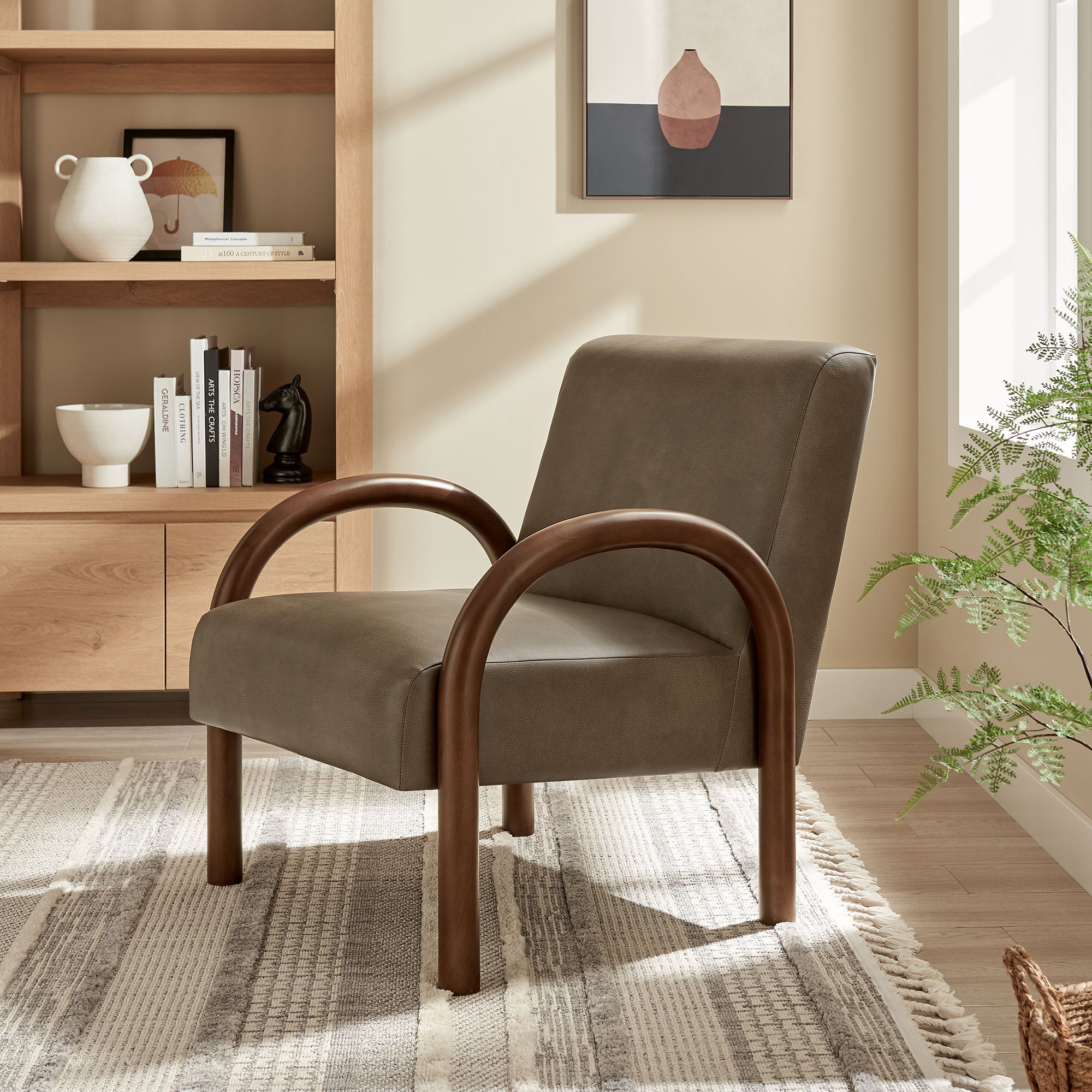 Lunet Faux Leather Upholstered Accent Chair, Mushroom