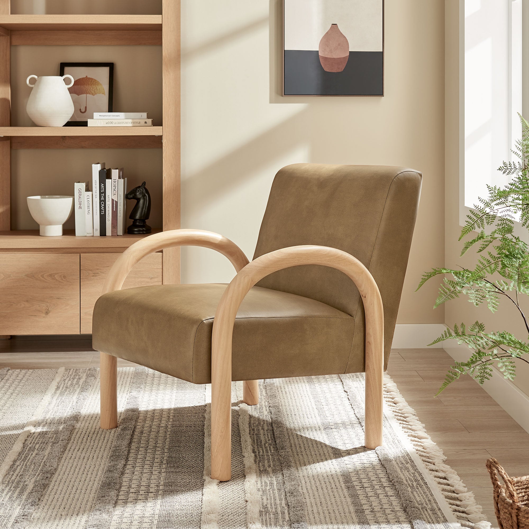 Lunet Faux Leather Upholstered Accent Chair, Toast