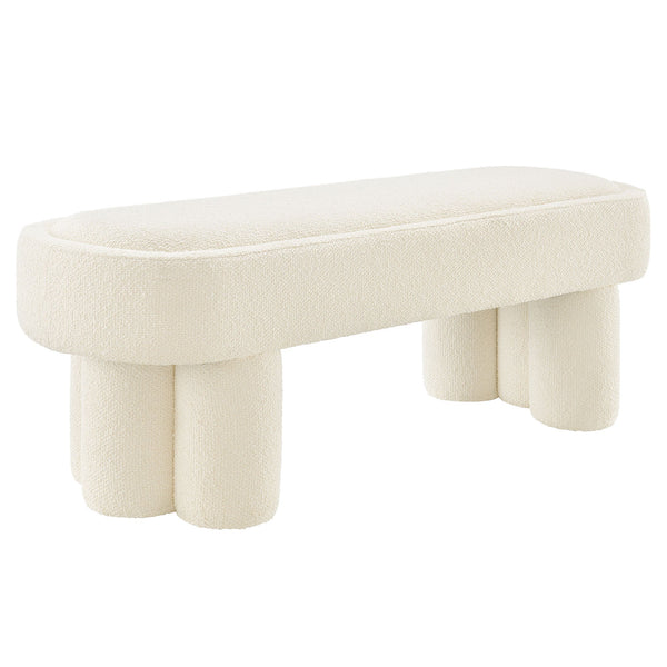 Mossi 52-Inch Oval Boucle Fabric Bench, Cream