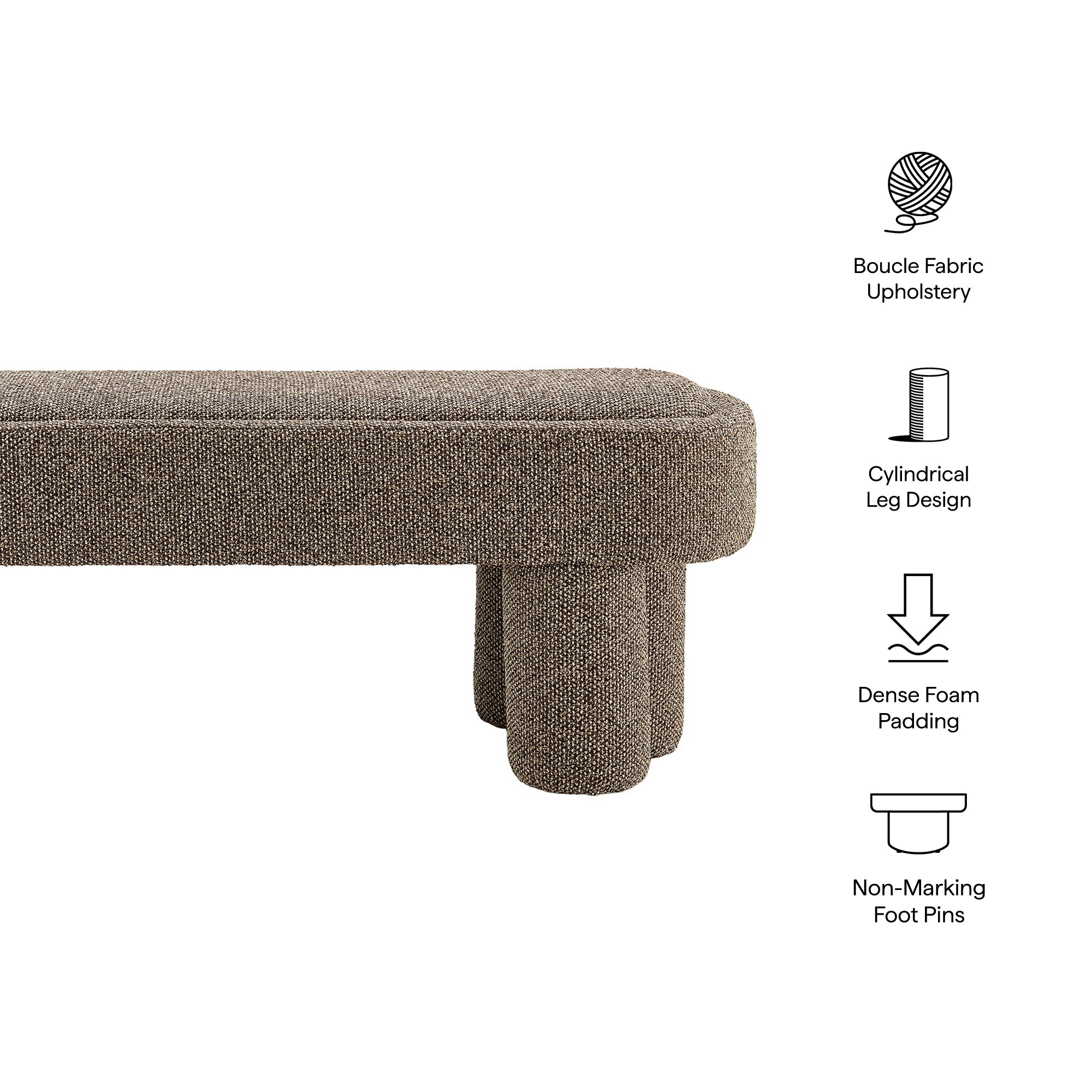 Mossi 52-Inch Oval Boucle Fabric Bench, Earth