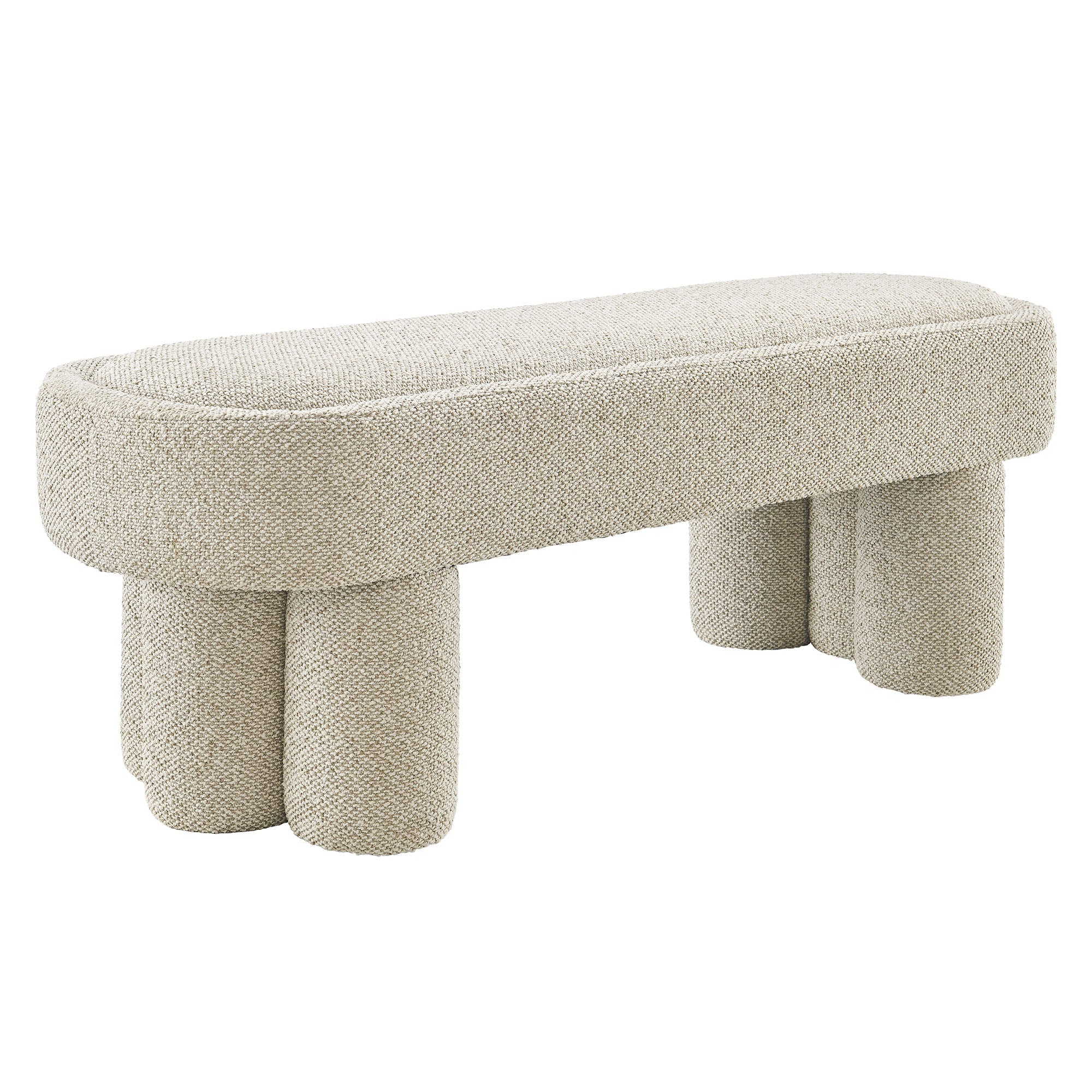 Mossi 52-Inch Oval Boucle Fabric Bench, Marble